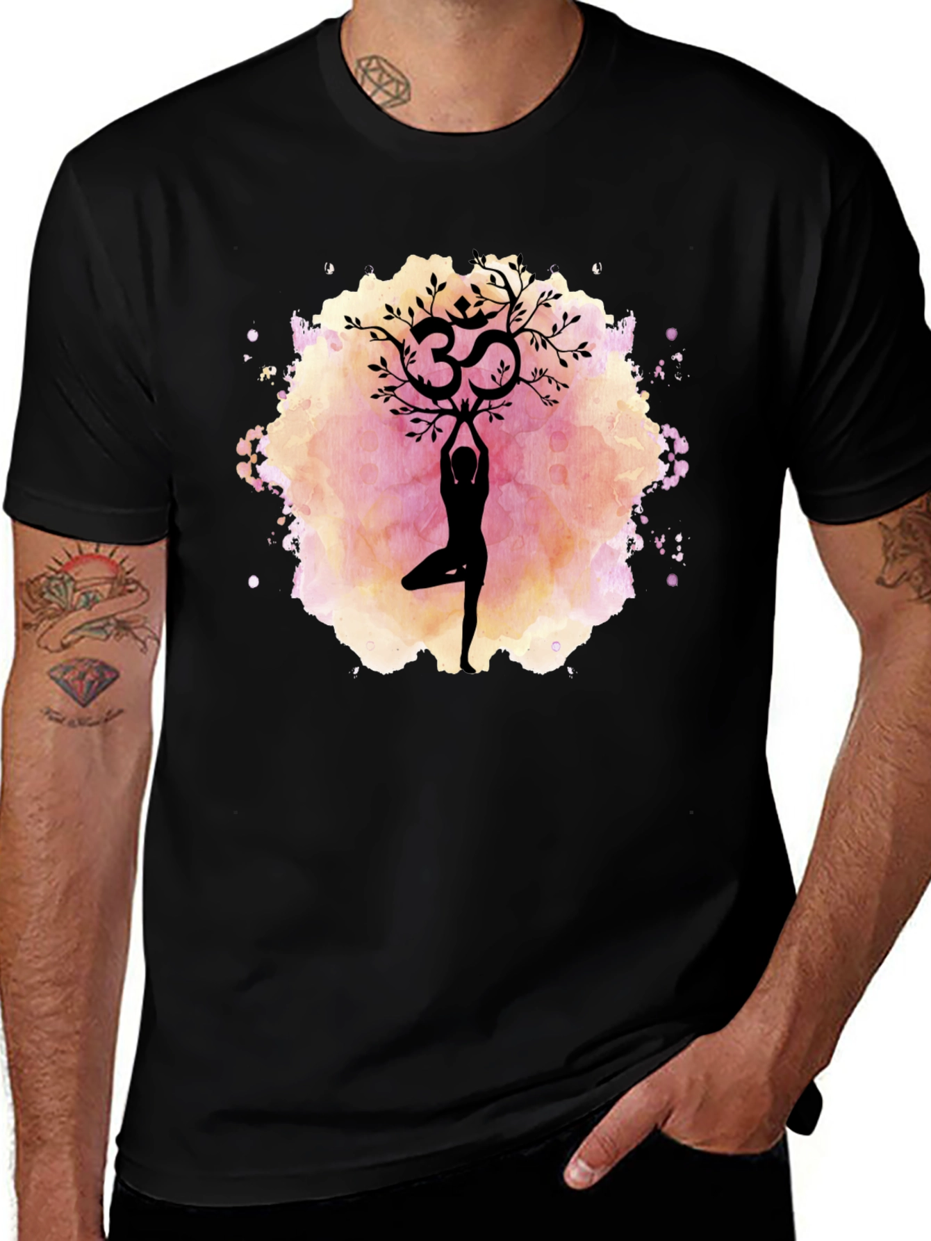 Variant 22 of Yoga Om Tree Black T-Shirt Spiritual Design