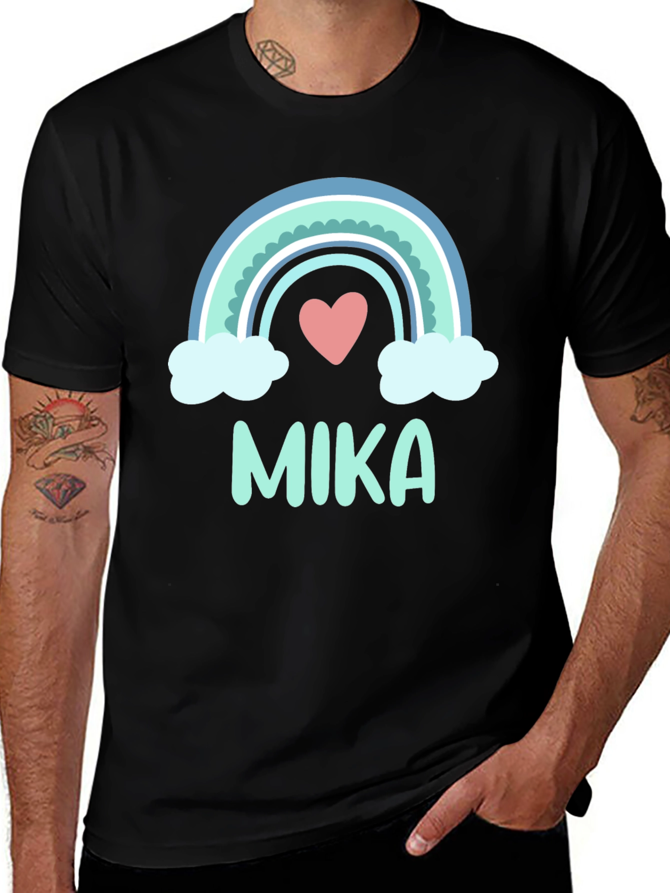Variant 7 of Mika Rainbow Heart Tee - Personalized Black T-Shirt