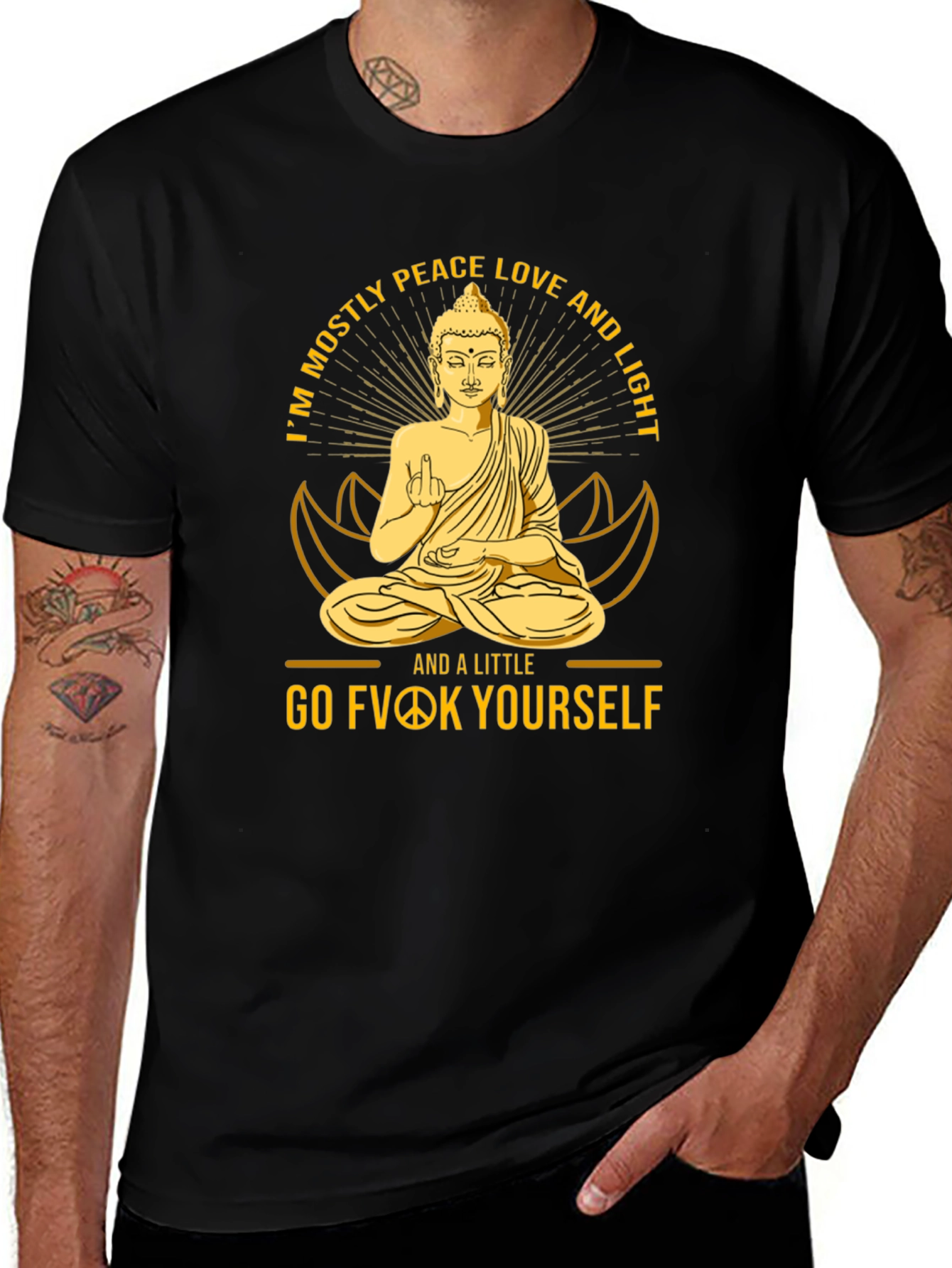 Variant 20 of Buddha Peace Love & Light Funny Graphic T-Shirt