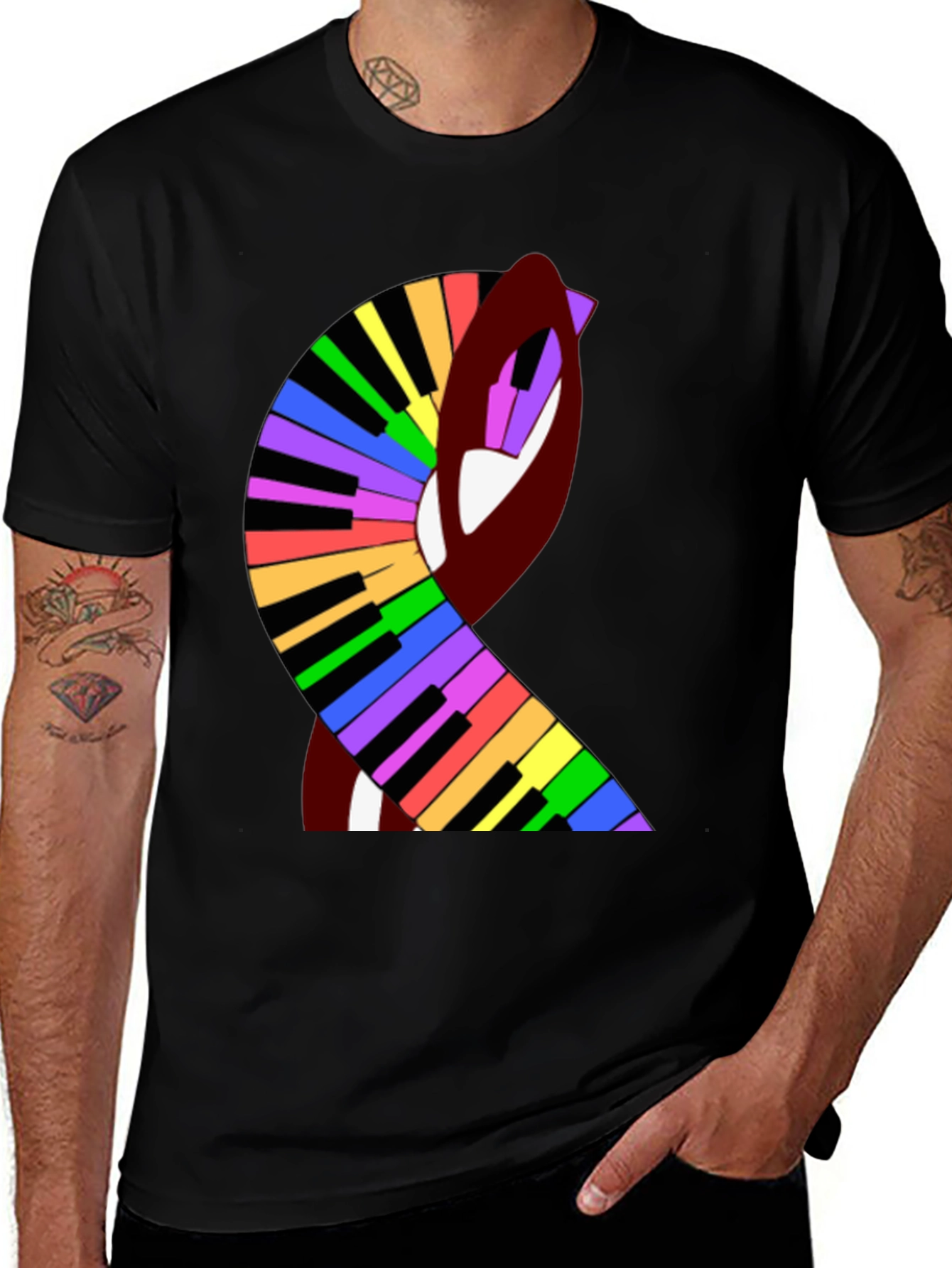 Rainbow Piano Keys Graphic Tee - Black