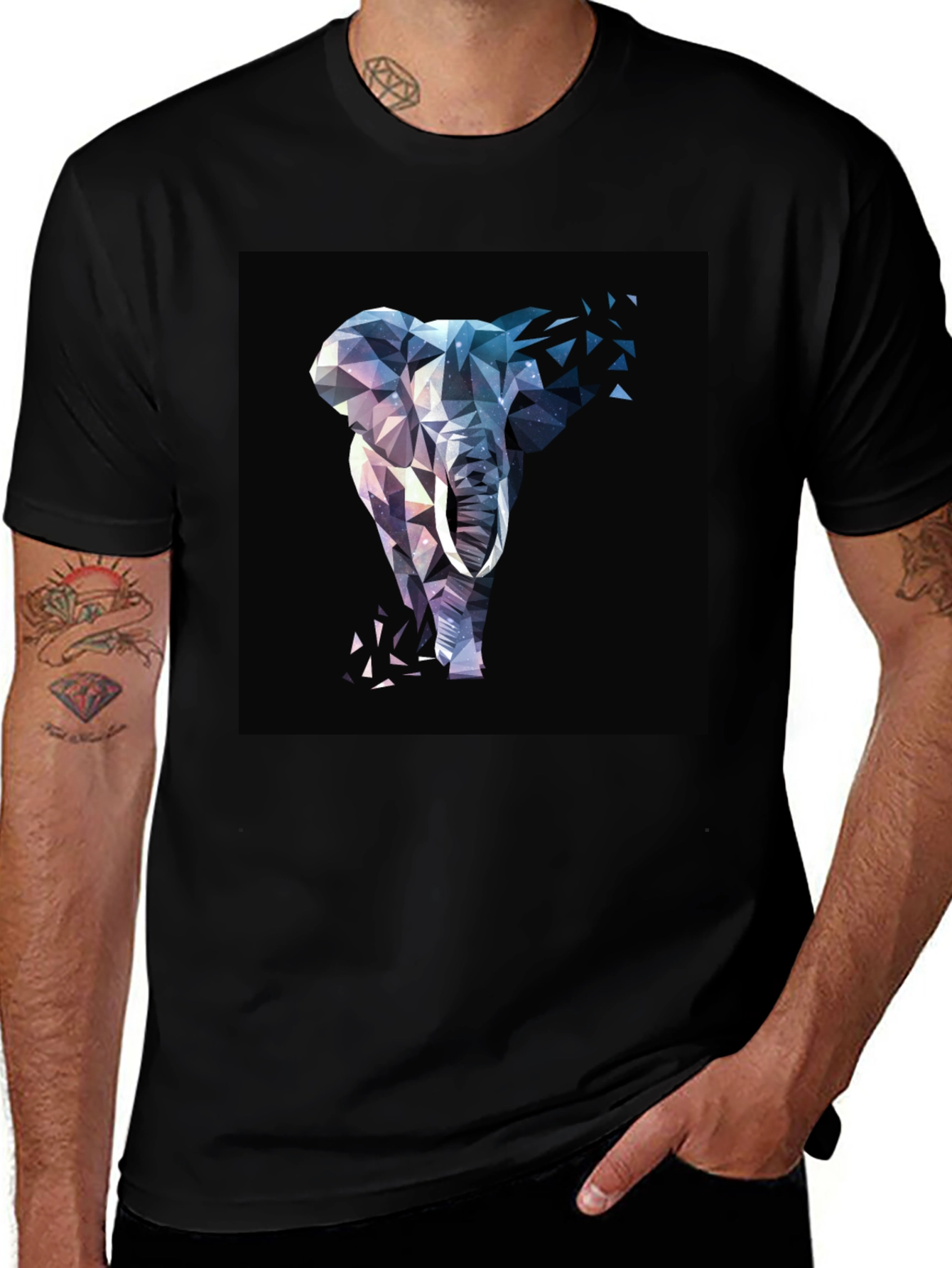 Variant 4 of Geometric Elephant Graphic Tee - Stylish Men's Black T-Shirt
