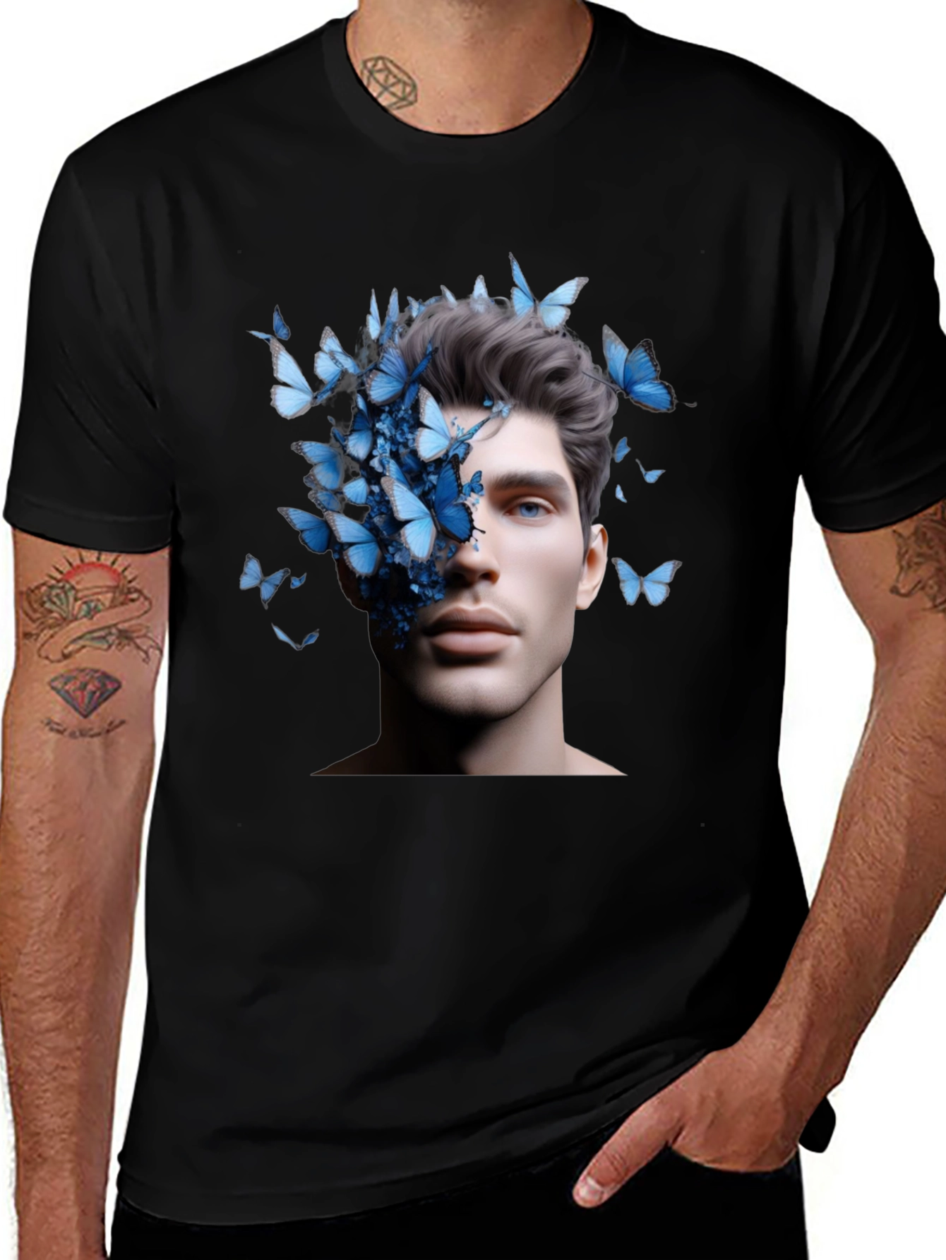 Variant 21 of Butterfly Face Graphic Black T-Shirt