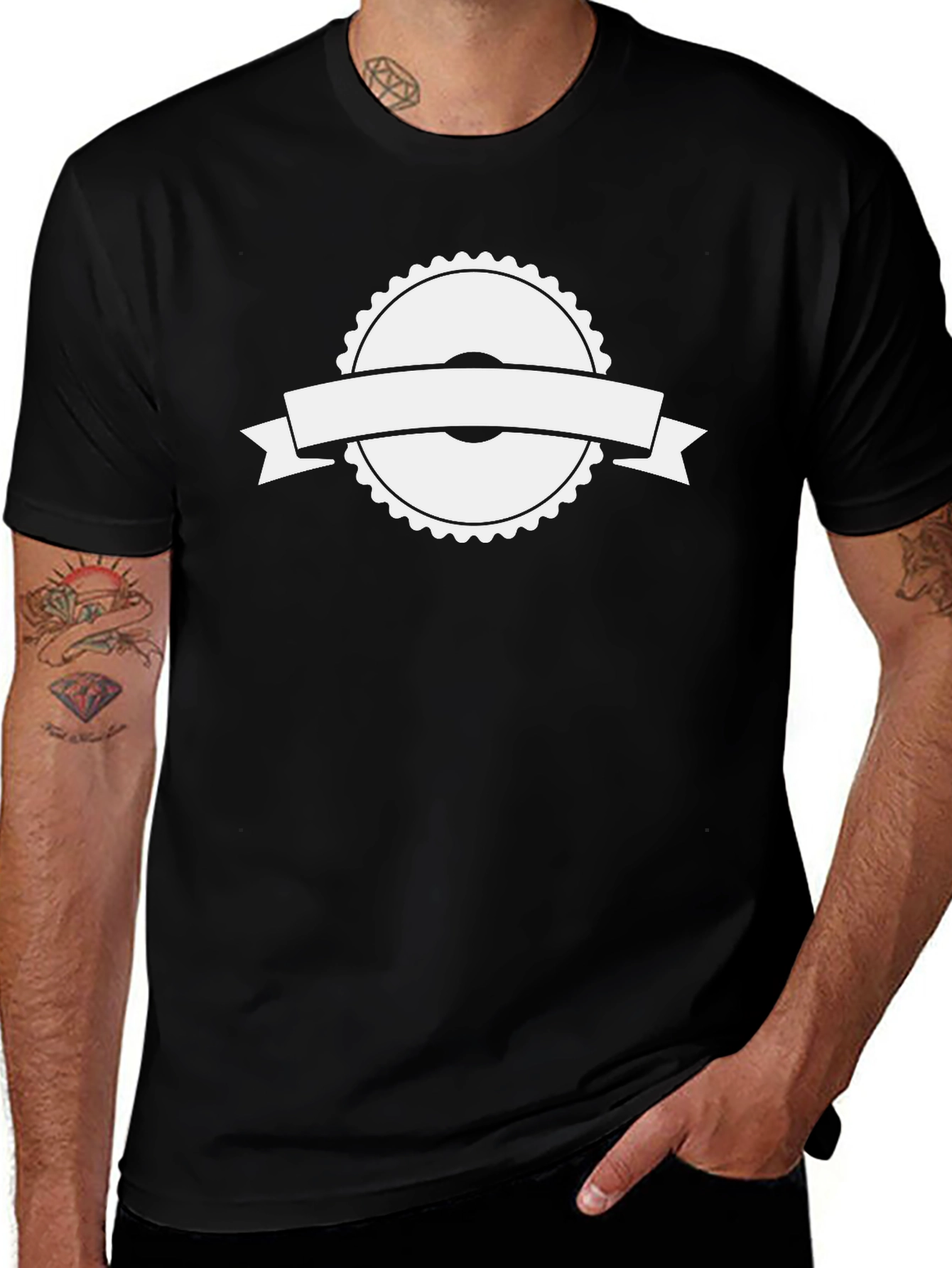 Variant 25 of Black T-Shirt with White Ribbon Graphic
