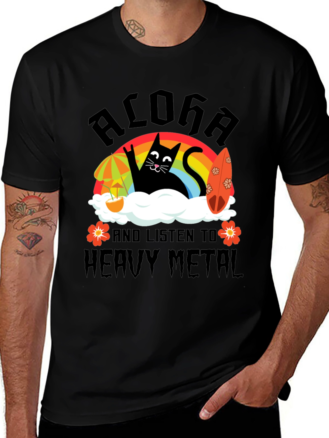 Variant 14 of Aloha Heavy Metal Black Cat Graphic Tee
