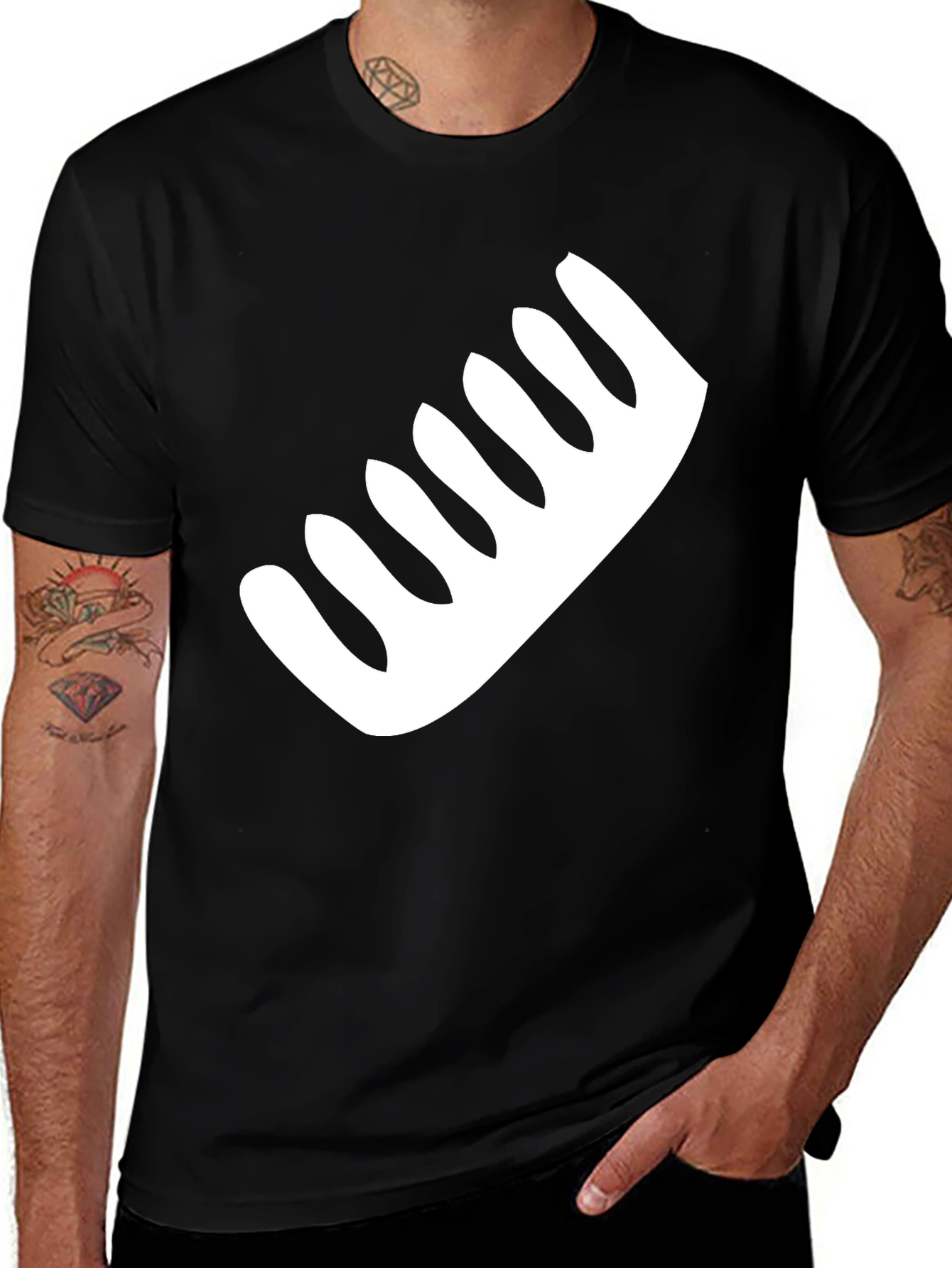 Variant 26 of Men's Black T-Shirt with White Comb Graphic