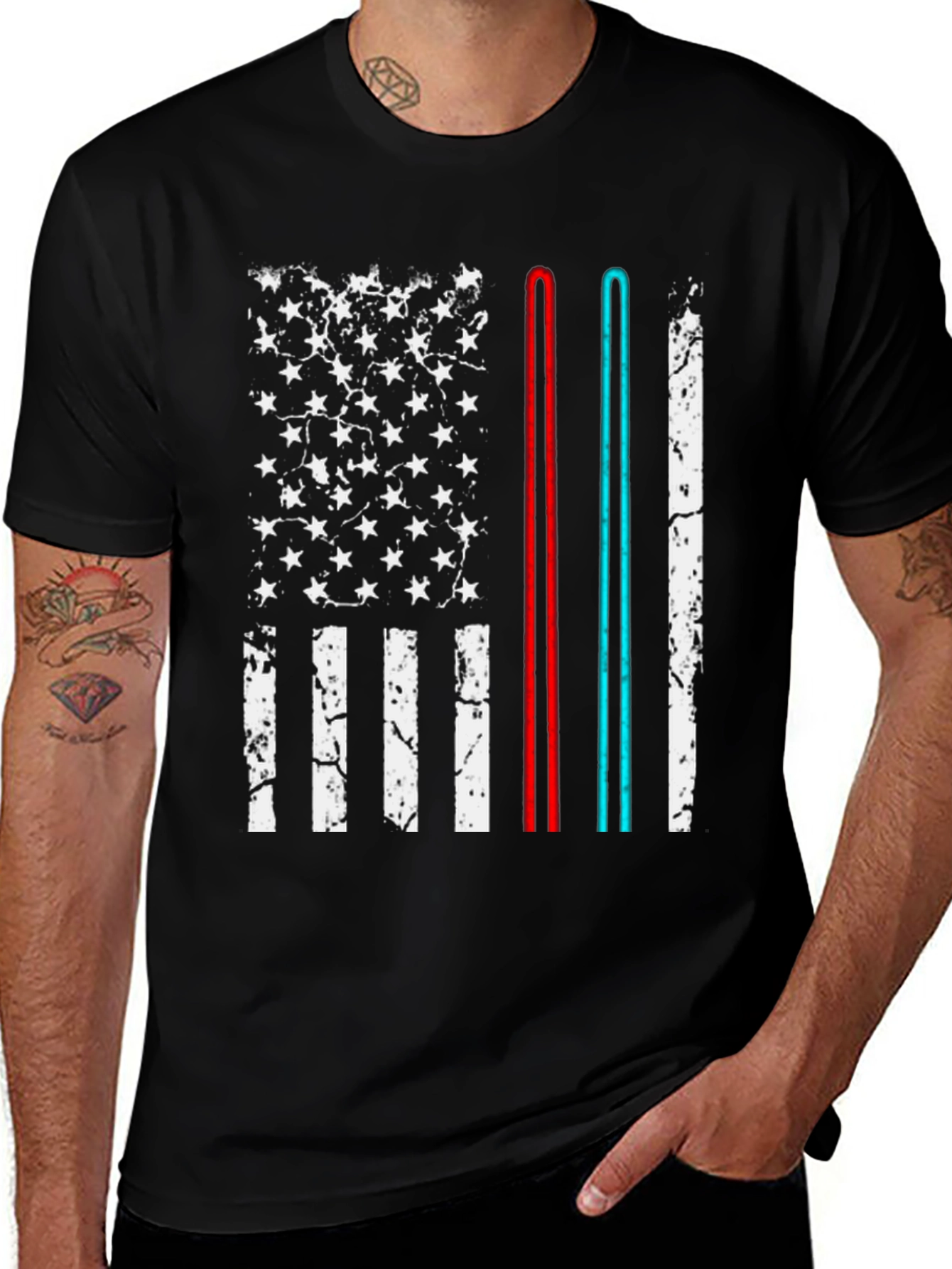American Flag Lightsaber Graphic T-Shirt