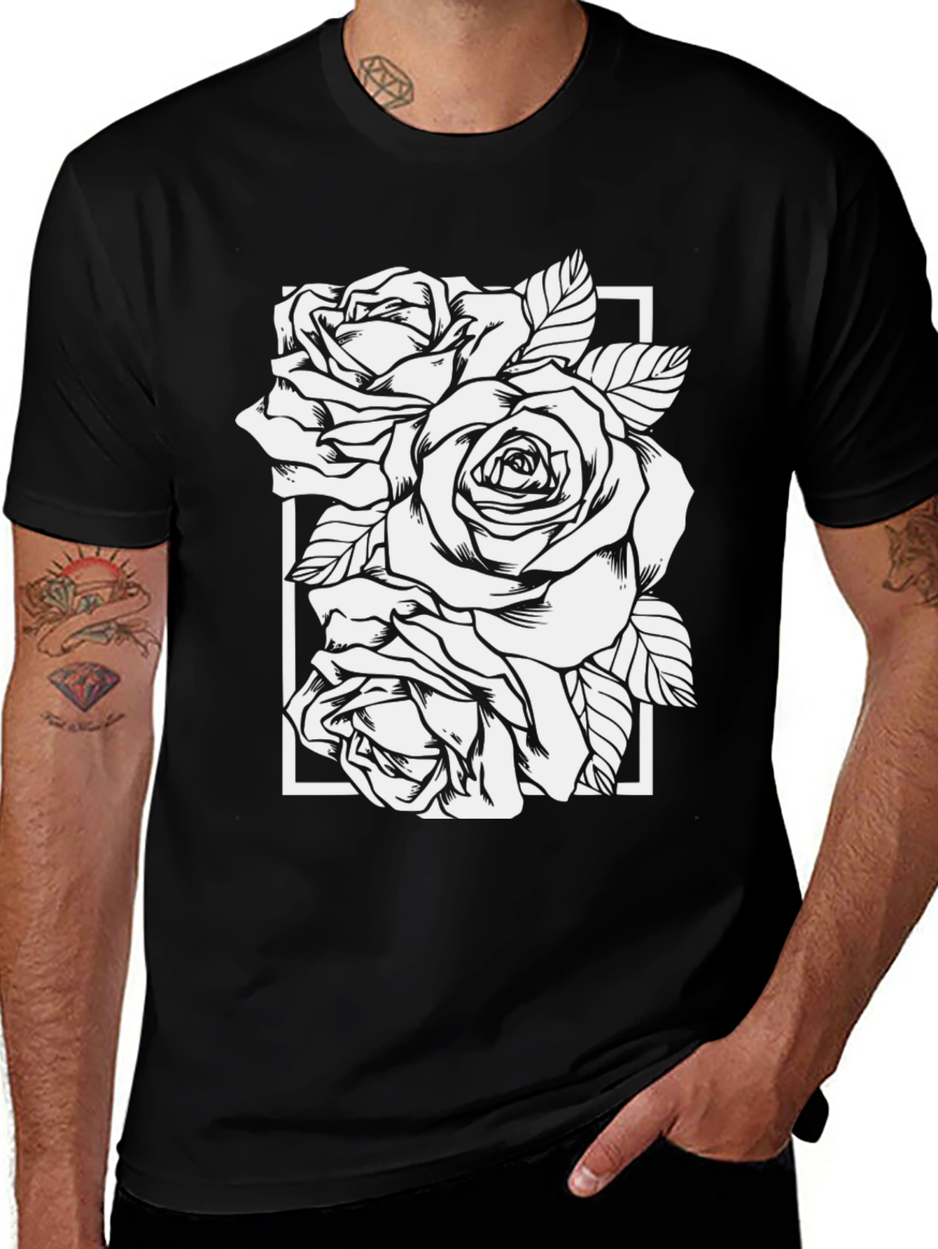 Black Rose Graphic Tee - Modern Floral Design