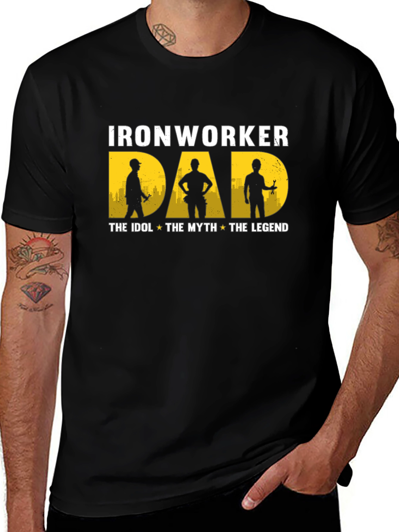 Ironworker Dad: Idol, Myth, Legend - Black T-Shirt