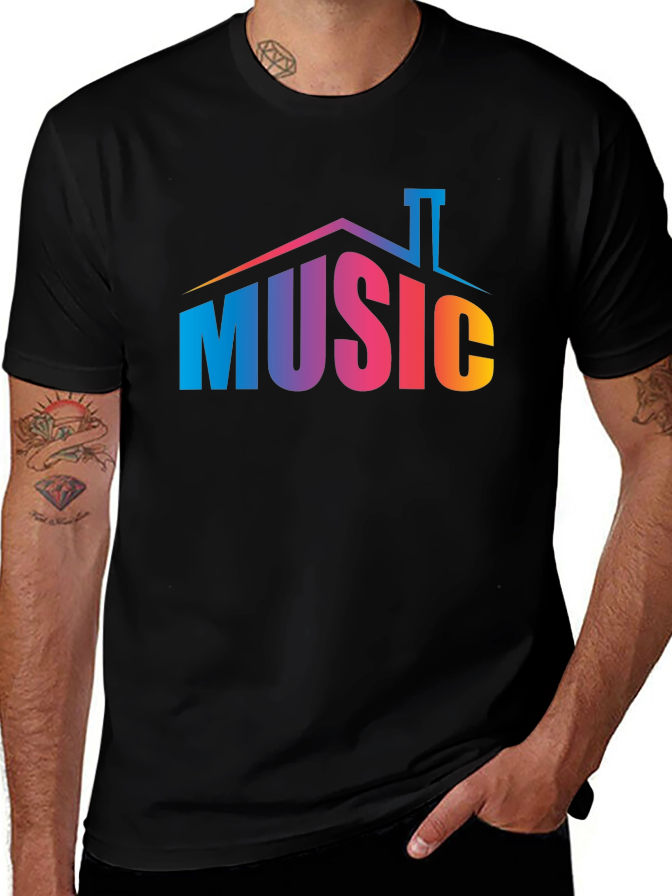Variant 27 of Music House Graphic Tee - Black Cotton Blend