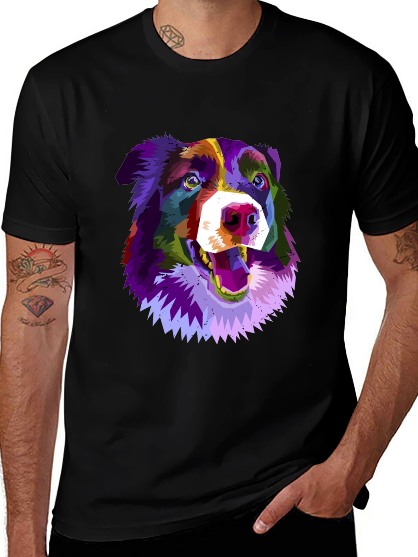 Variant 24 of Colorful Dog Graphic Black T-Shirt