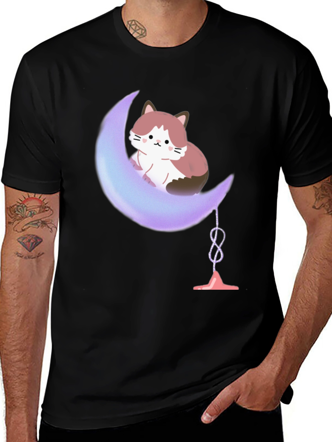 Variant 2 of Cute Cat on Moon Graphic Tee - Soft Cotton Comfort