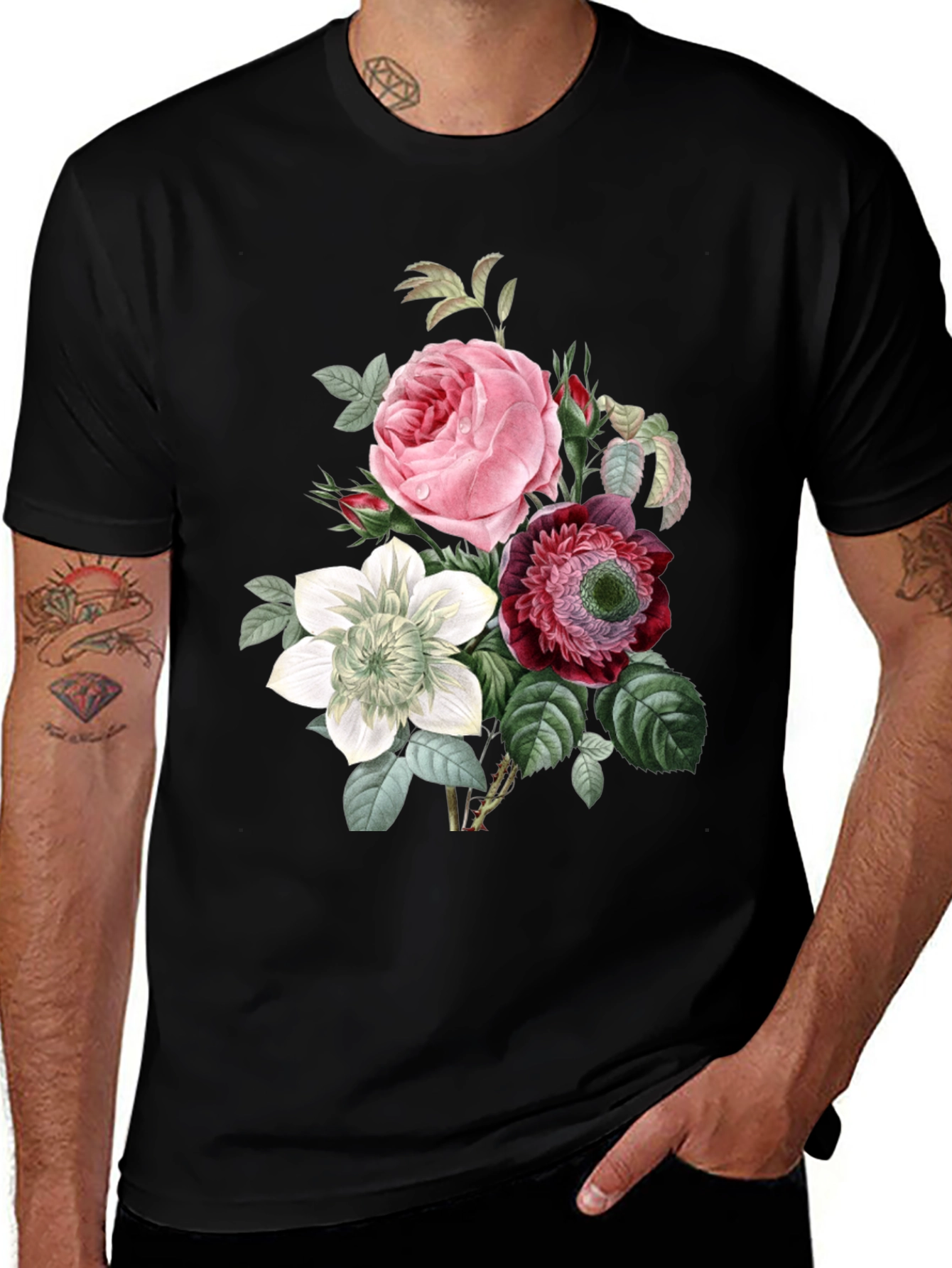 Variant 27 of Floral Print Black T-Shirt
