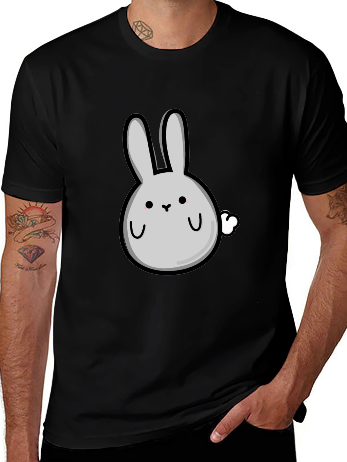 Variant 3 of Cute Cartoon Bunny Black T-Shirt