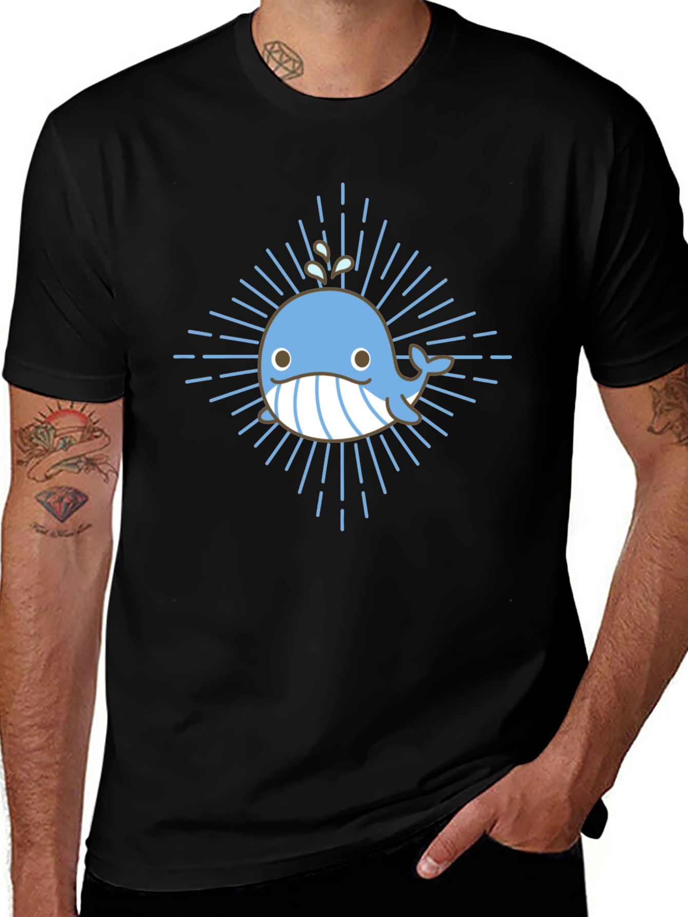 Variant 12 of Cute Whale Graphic T-Shirt - Black Cotton Tee