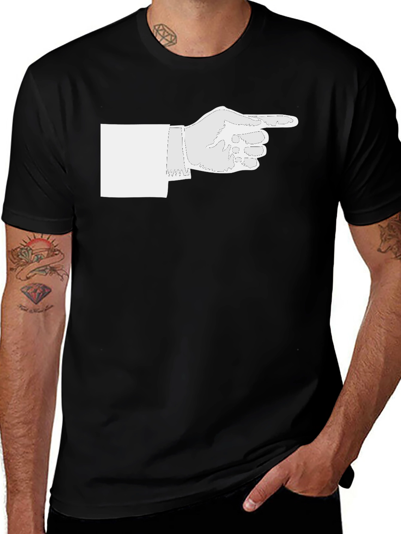 Variant 13 of Pointing Hand Graphic Tee - Black Cotton Casual Shirt