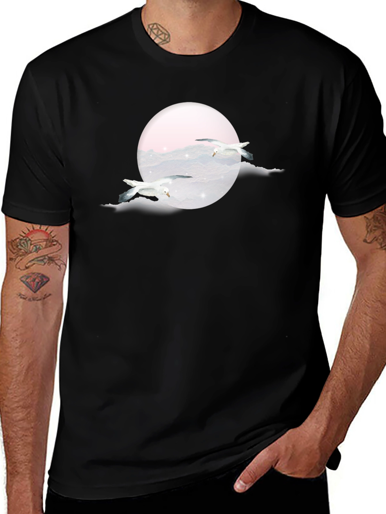 Variant 13 of Moon & Seagull Graphic Tee - Black