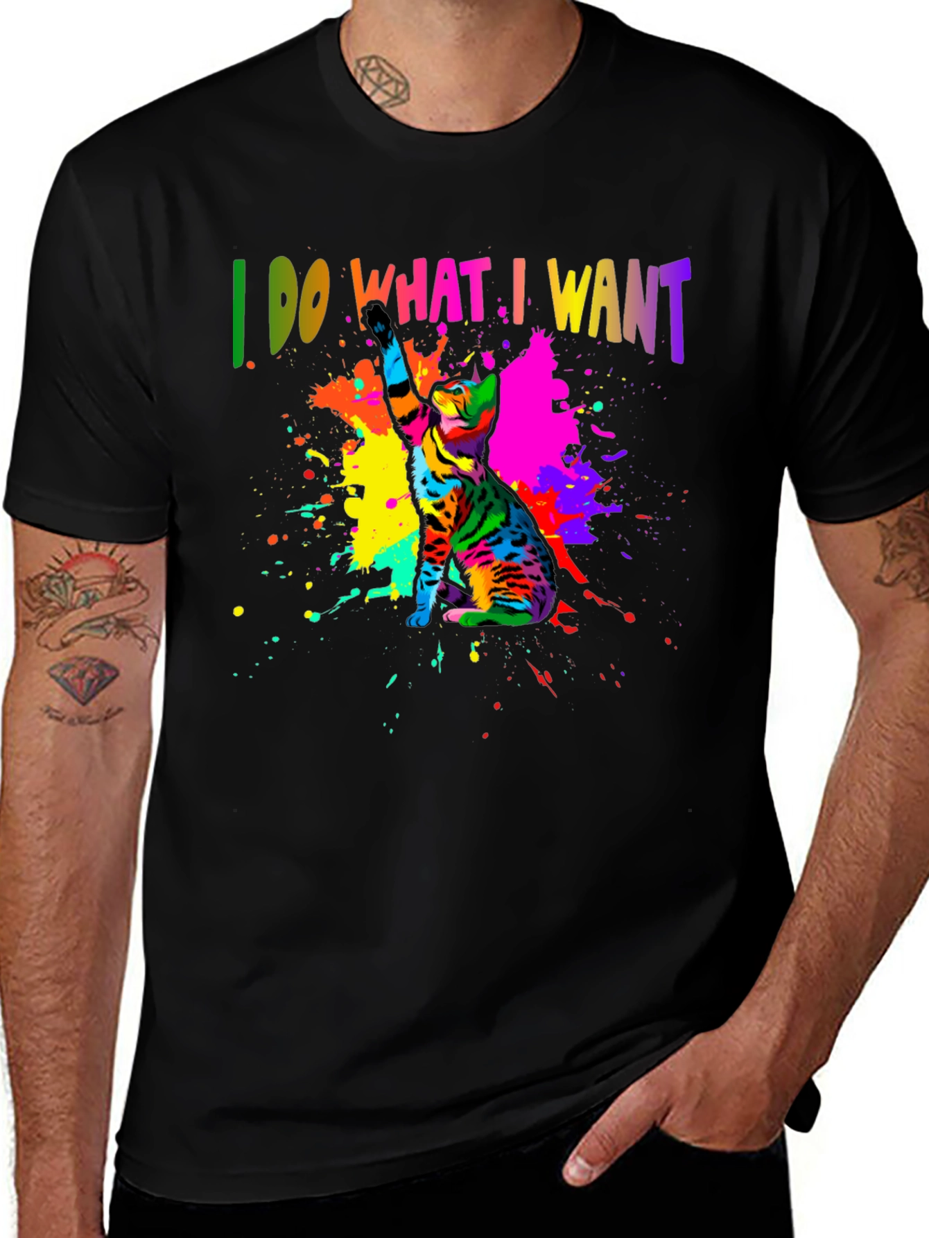 Variant 12 of I Do What I Want Colorful Cat T-Shirt