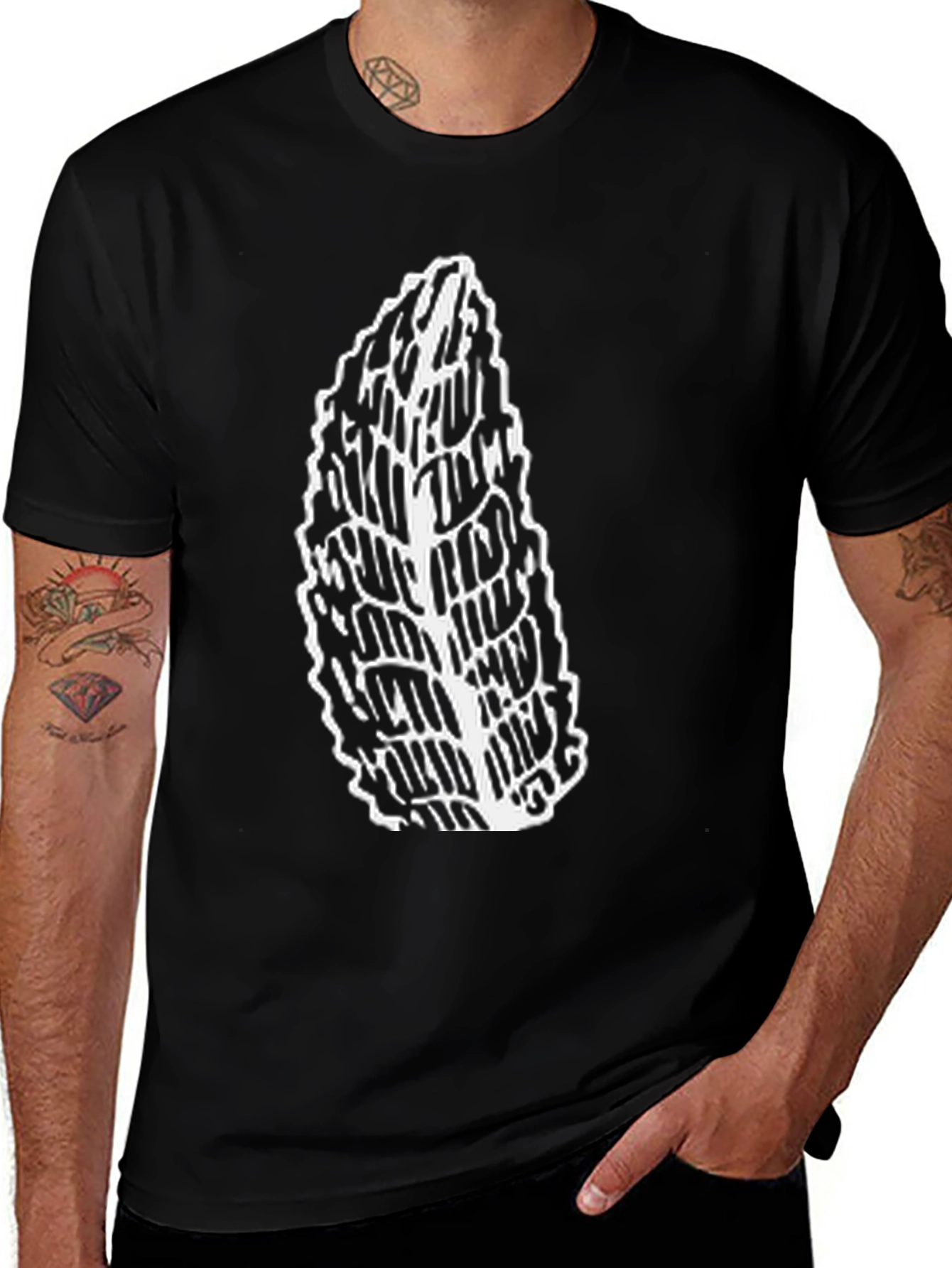 Variant 18 of Men's Black Tee with Abstract Leaf Design