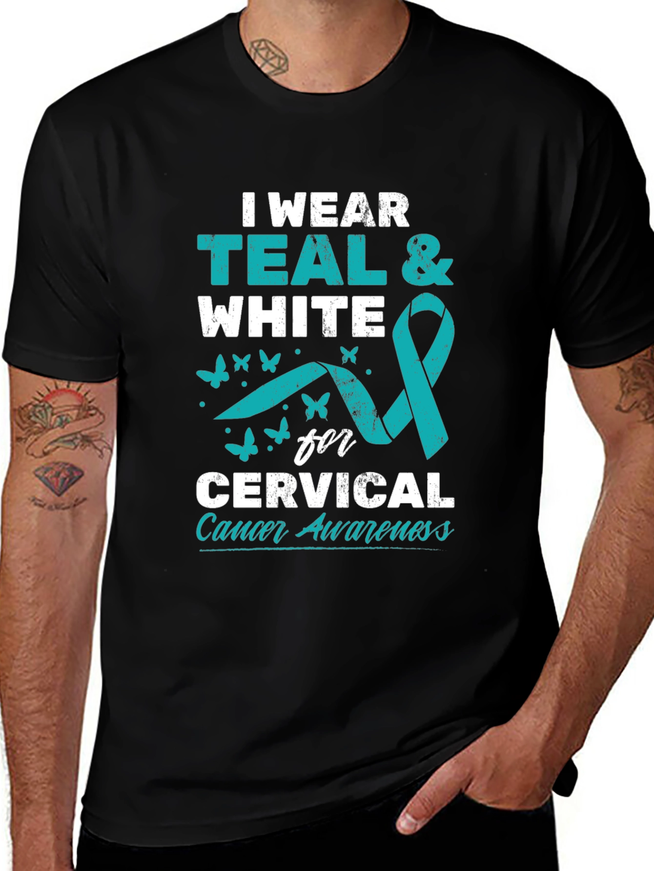 Variant 20 of Teal & White Cervical Cancer Awareness T-Shirt