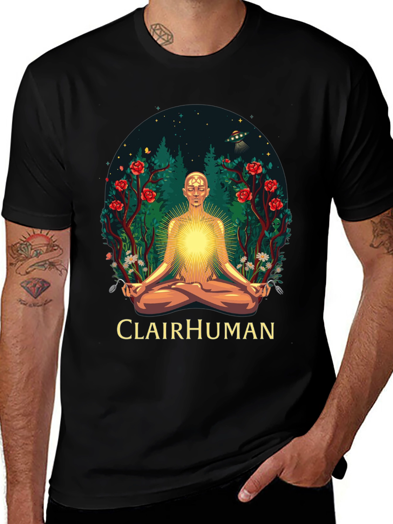 Variant 24 of Clairhuman T-Shirt - Meditating Man UFO Tee