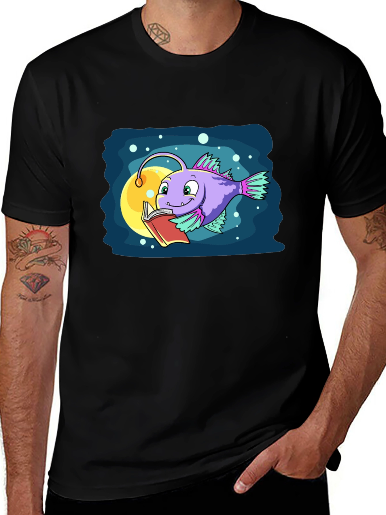 Variant 10 of Cartoon Anglerfish Reading Book Graphic Tee