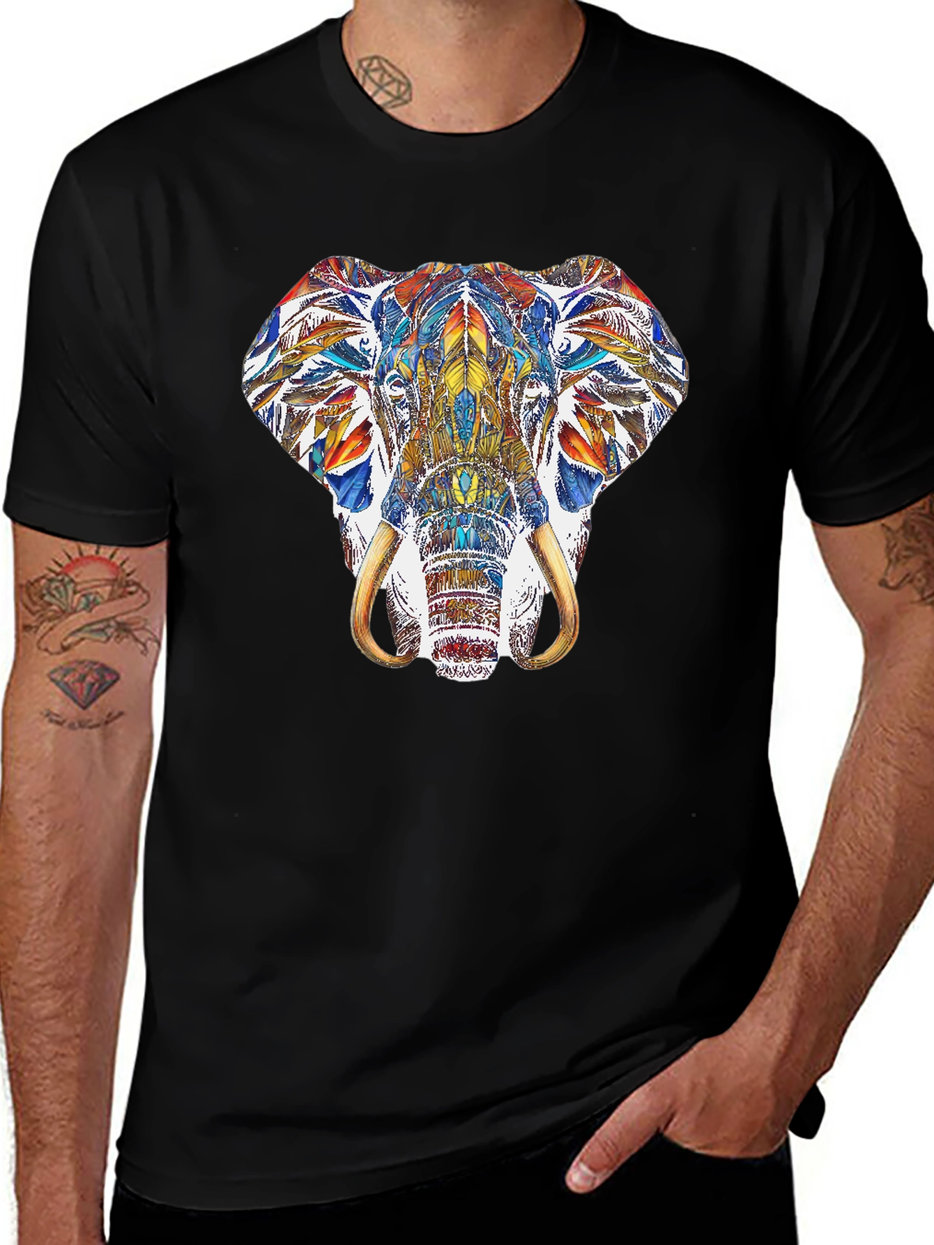 Elephant Graphic Print Crew Neck T-Shirt