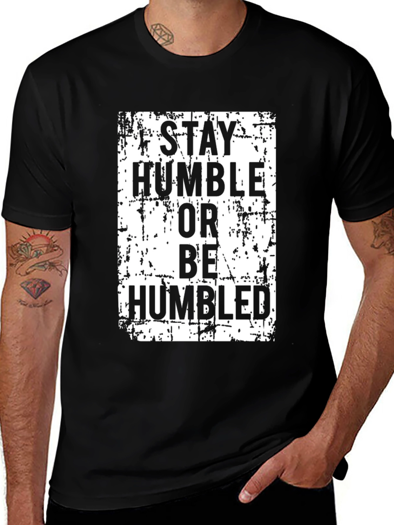 Variant 30 of Stay Humble T-Shirt - Black Cotton Blend Graphic Tee
