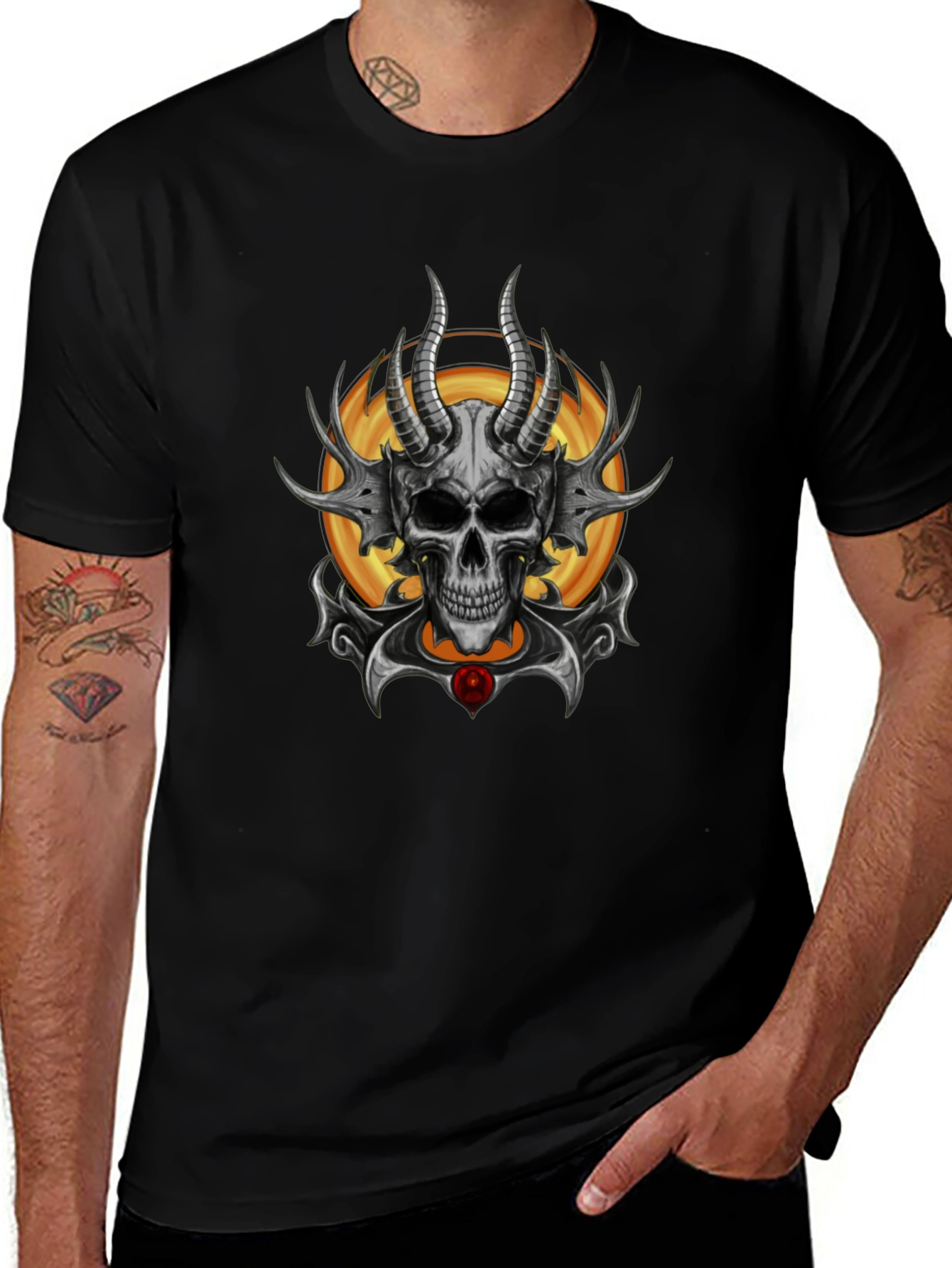 Skull Horned Graphic Tee - Men's Black T-Shirt