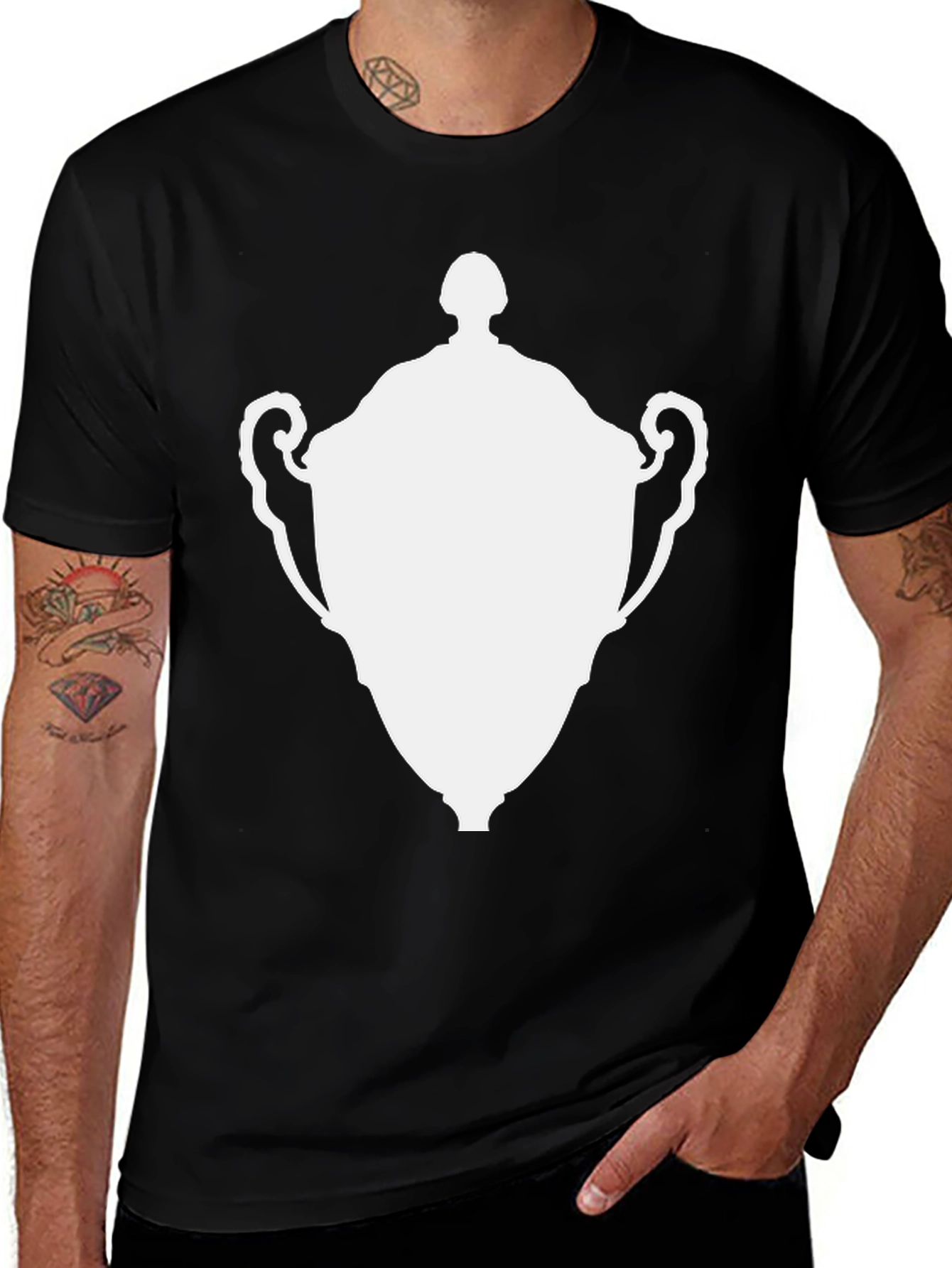 Variant 15 of Graphic Tee - White Trophy Design, Classic Black T-Shirt