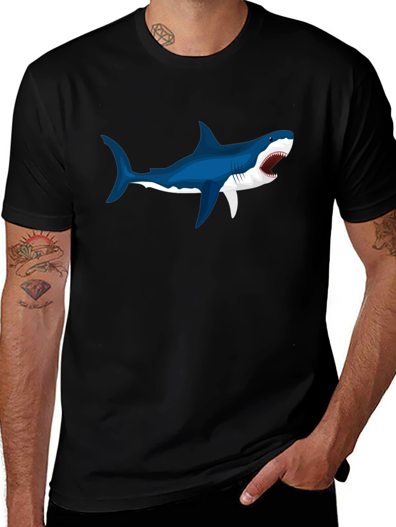 Variant 30 of Shark Graphic Tee - Men's Black Cotton T-Shirt