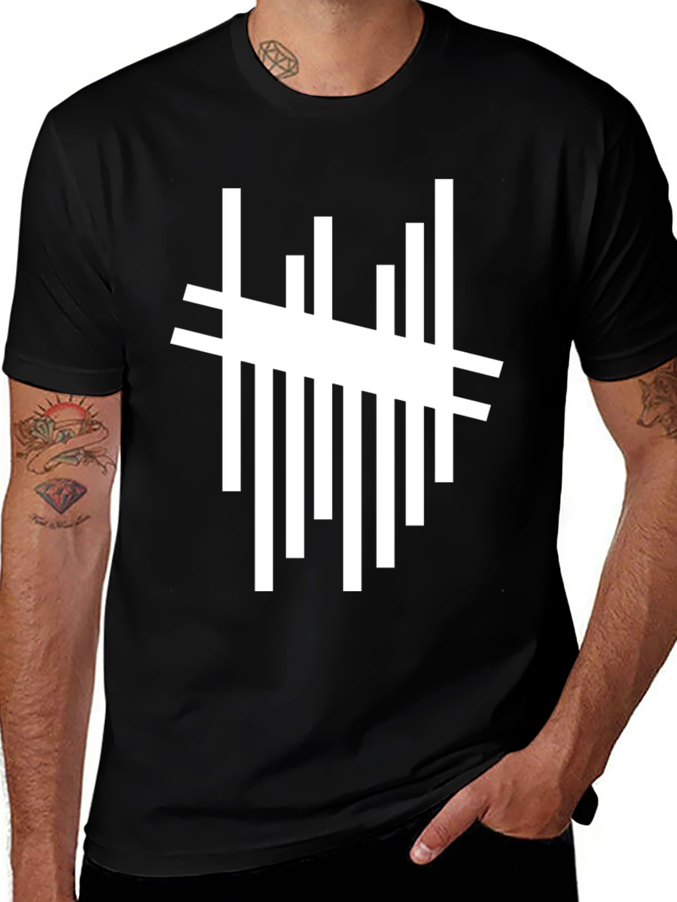 Variant 22 of Abstract White Line Graphic Black T-Shirt
