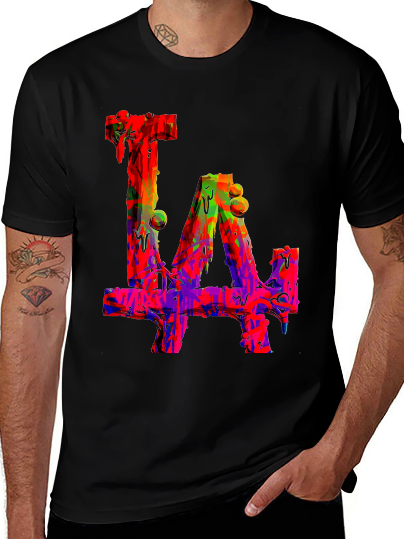 Colorful LA Drip Graphic Black T-Shirt