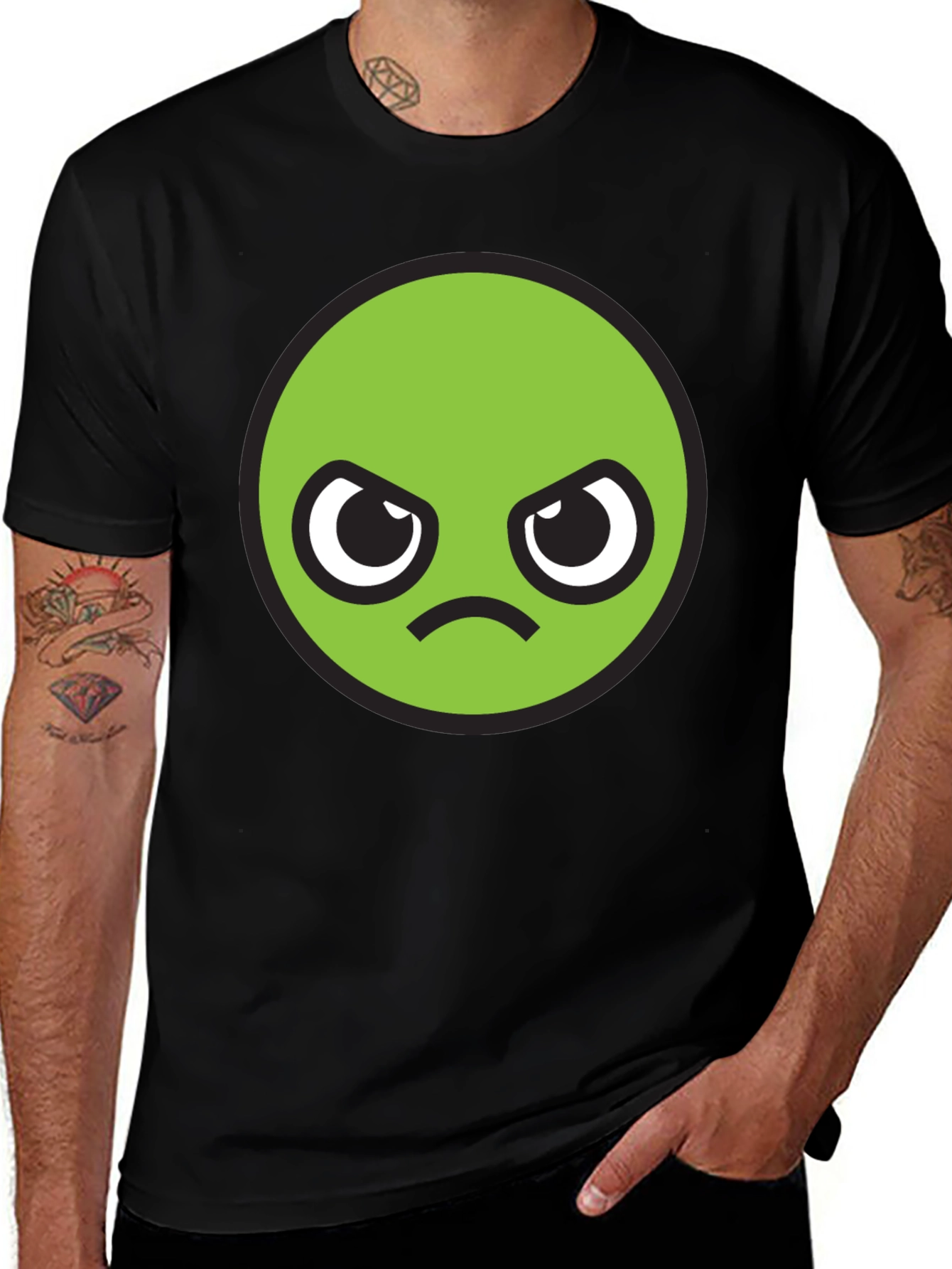 Variant 3 of Grumpy Green Emoji T-Shirt - Unisex Black Tee