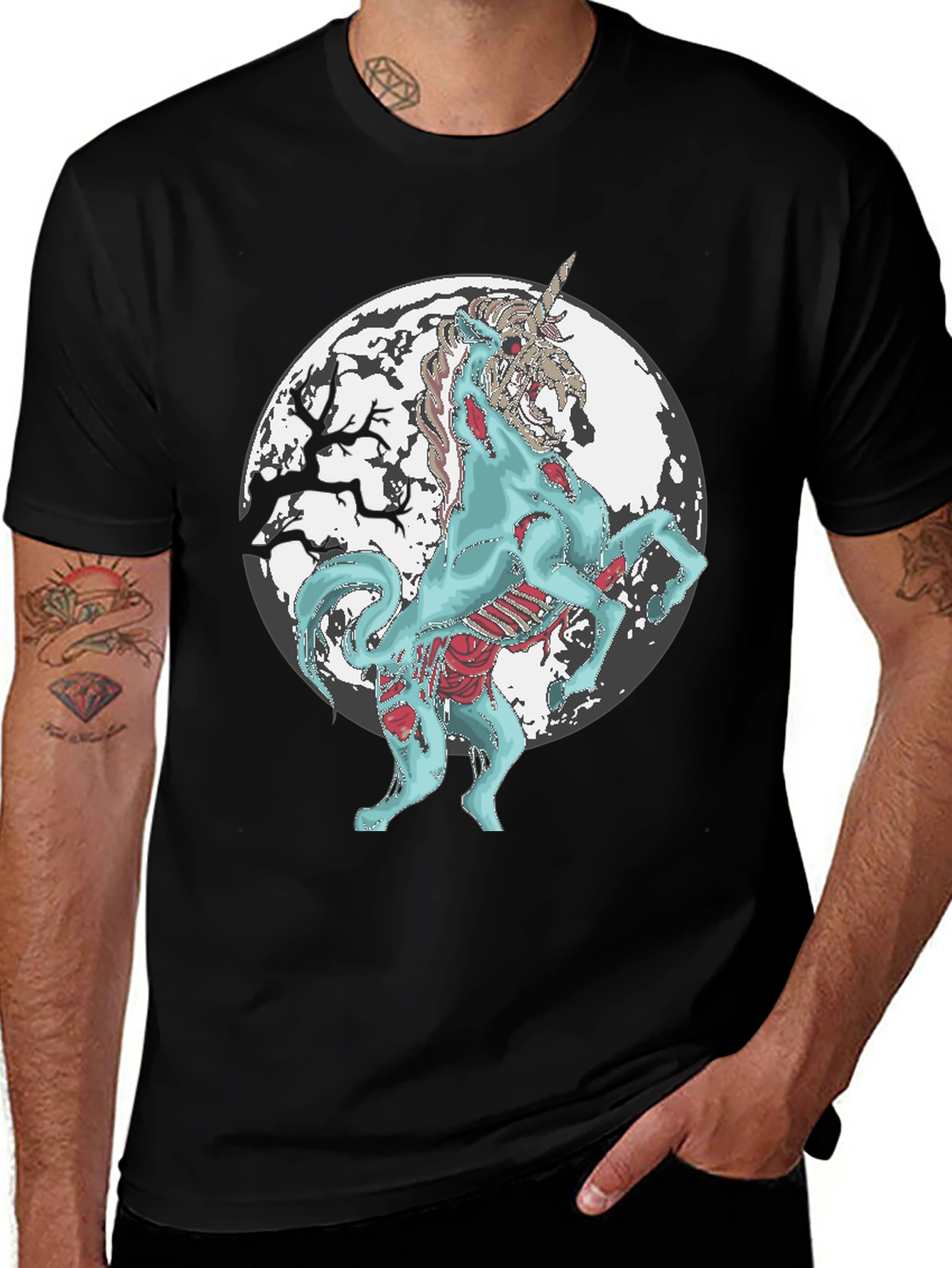Zombie Unicorn Graphic Tee - Men's Black T-Shirt