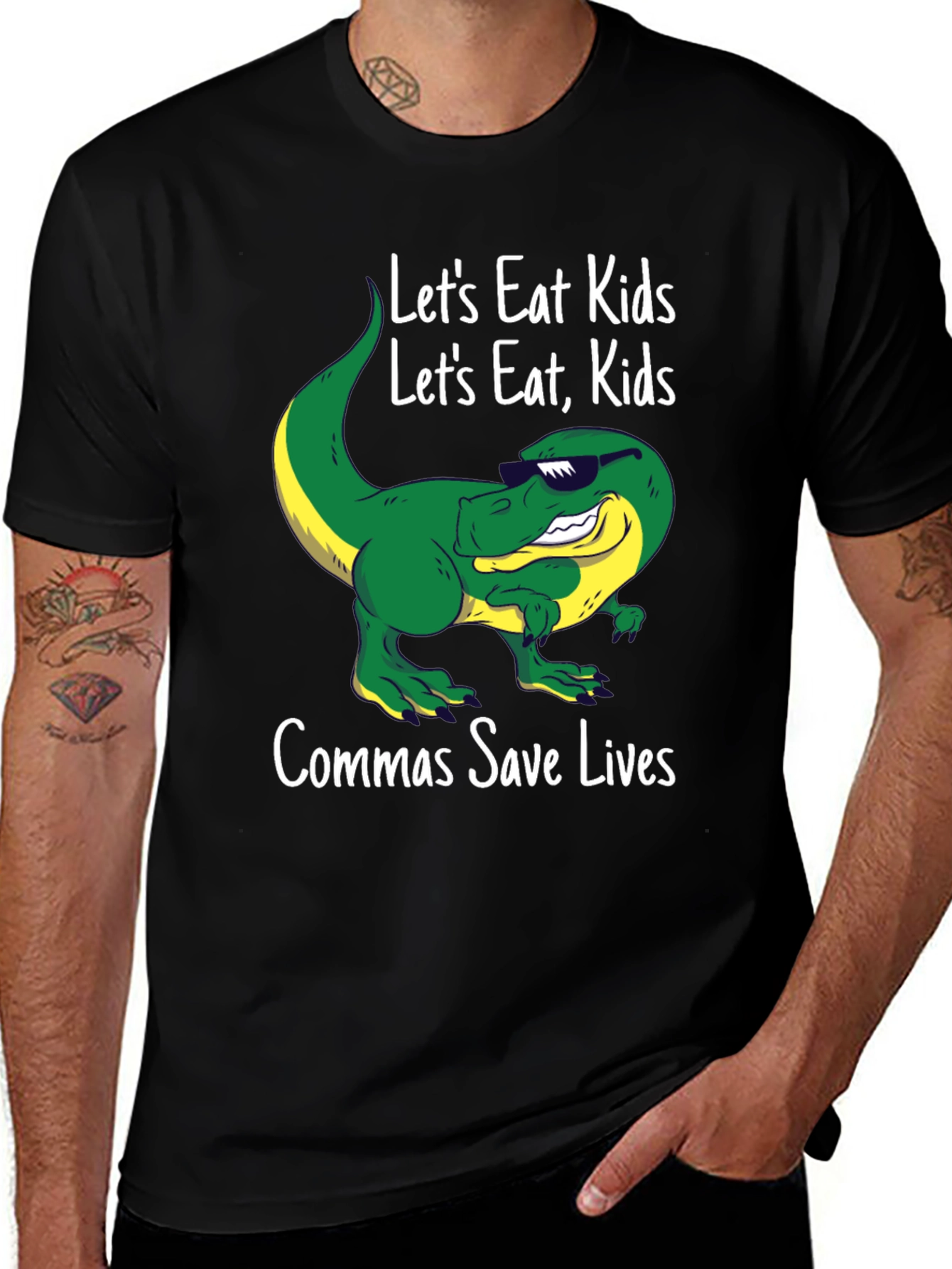 Variant 10 of Let's Eat Kids T-Shirt: Comma Humor!