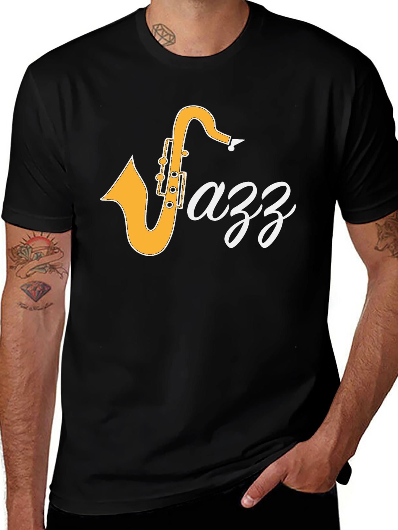 Variant 17 of Jazz Saxophone Graphic Tee - Black Cotton T-Shirt
