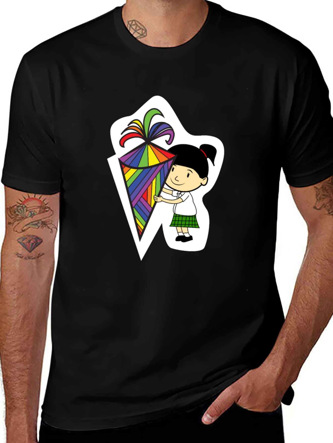 Variant 23 of Colorful Cartoon Girl with School Cone T-Shirt