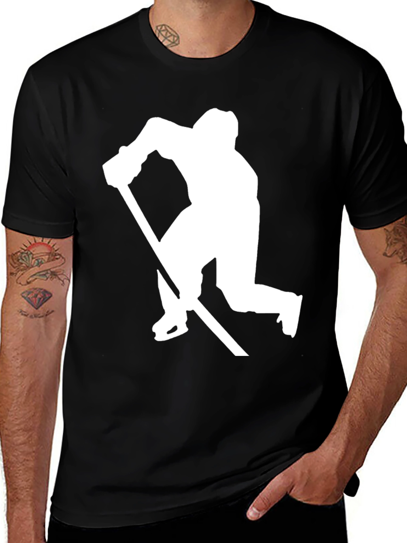 Variant 20 of Hockey Player Silhouette Graphic Tee - Black Cotton
