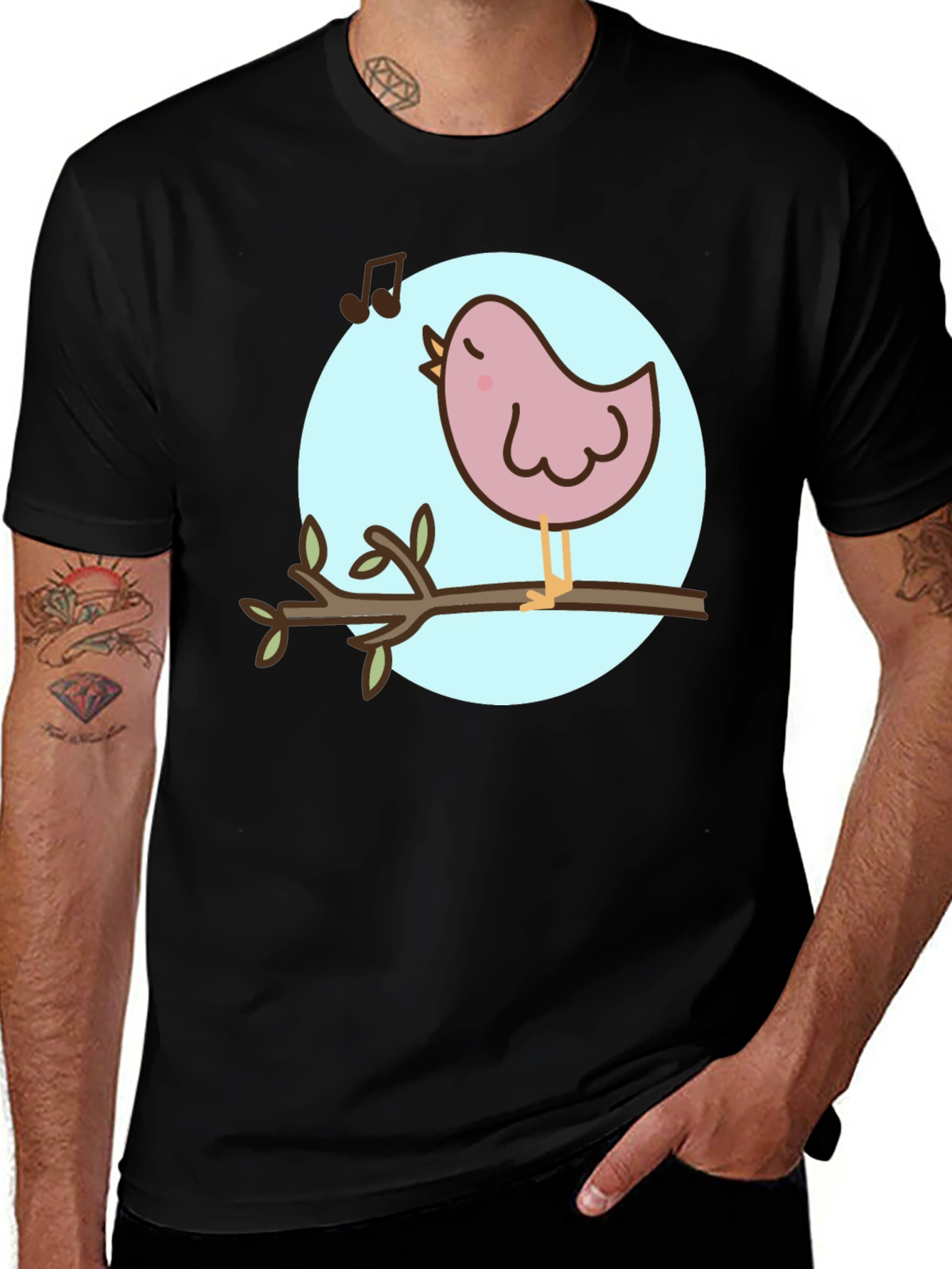 Variant 16 of Cute Bird on Branch Black T-Shirt