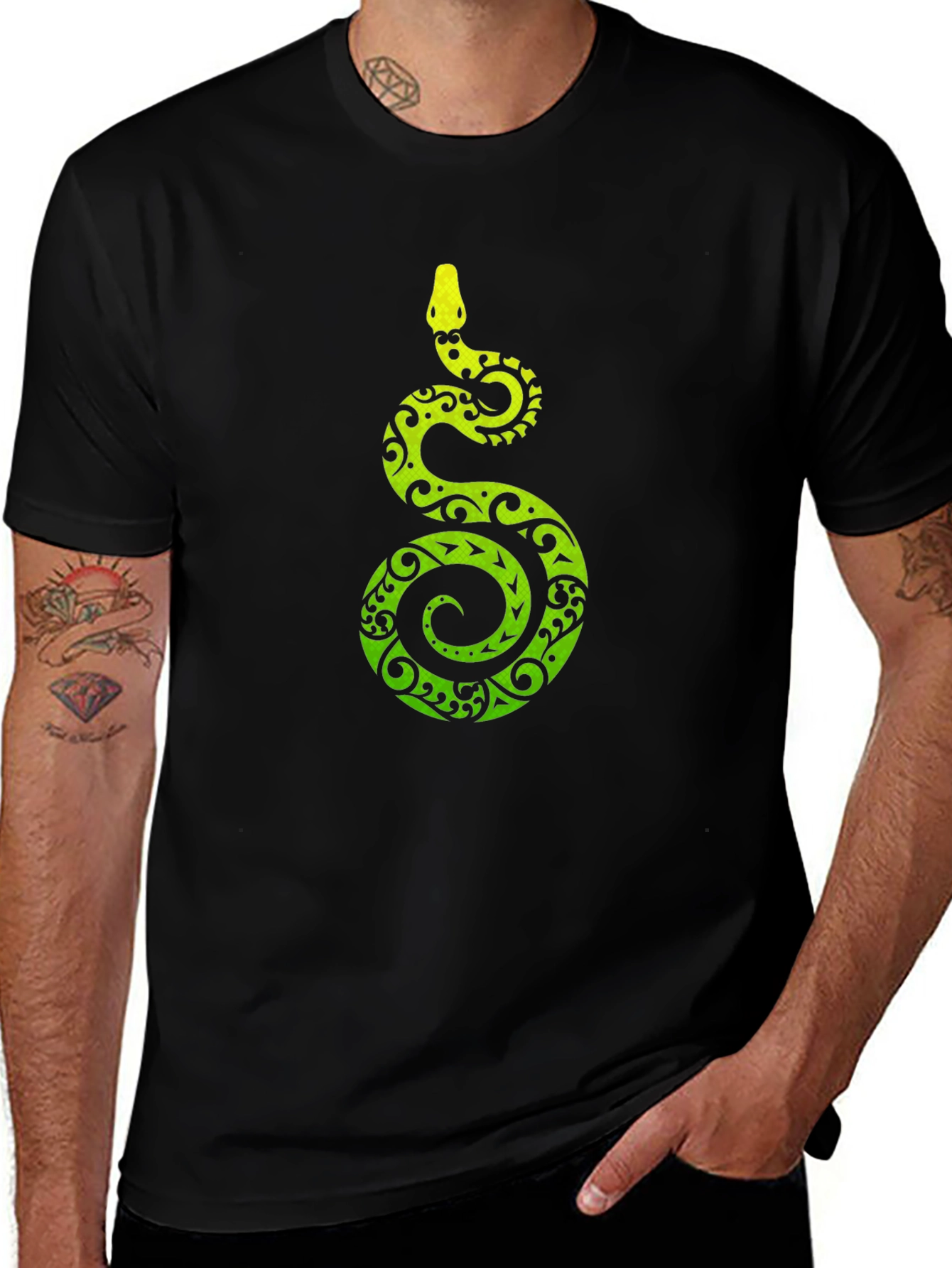 Variant 25 of Tribal Snake Print Men's Black T-Shirt