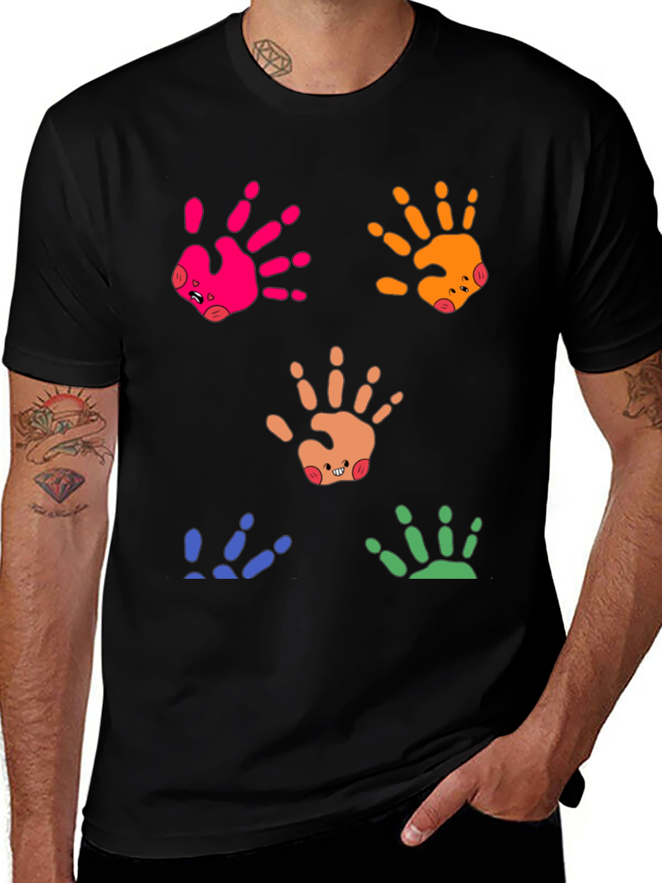 Variant 8 of Colorful Handprint Graphic Tee - Whimsical Casual Wear
