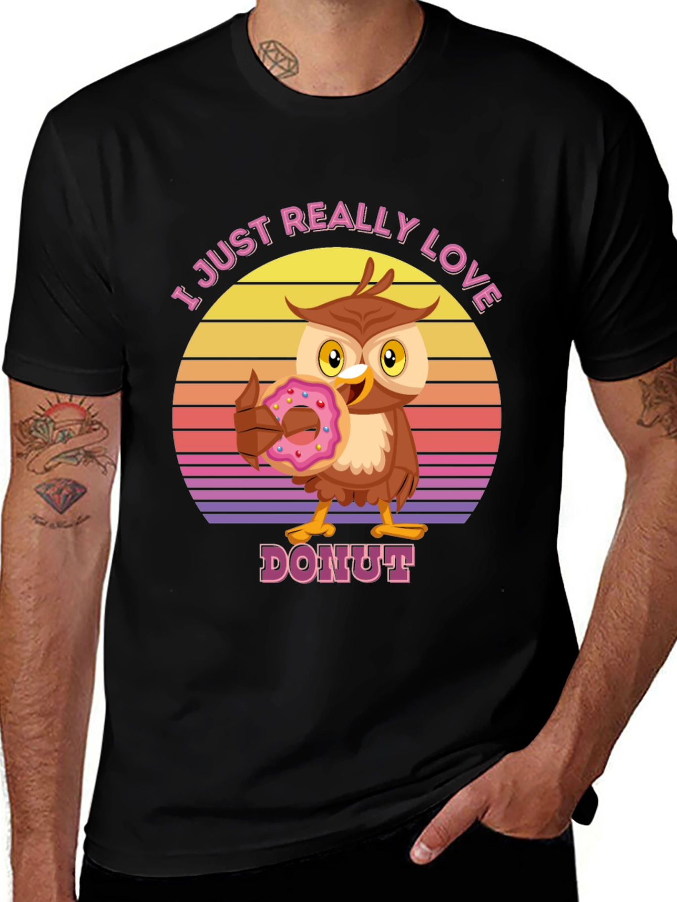 Variant 26 of I Love Donuts T-Shirt with Owl Design