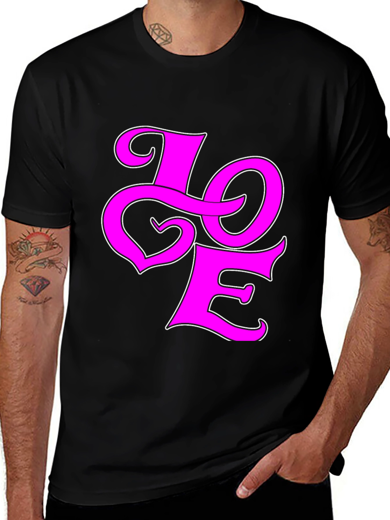 Variant 14 of Love Graphic Tee - Pink on Black Cotton Shirt