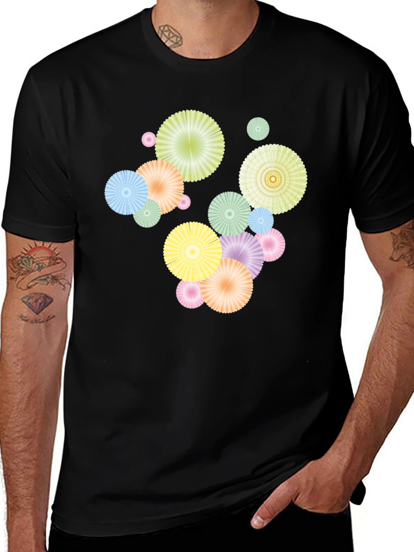 Variant 5 of Stylish Black T-Shirt with Colorful Floral Design