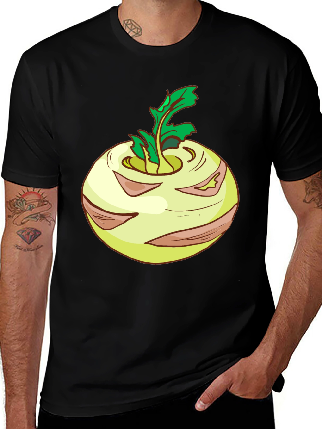 Variant 30 of Kohlrabi Cartoon Black T-Shirt