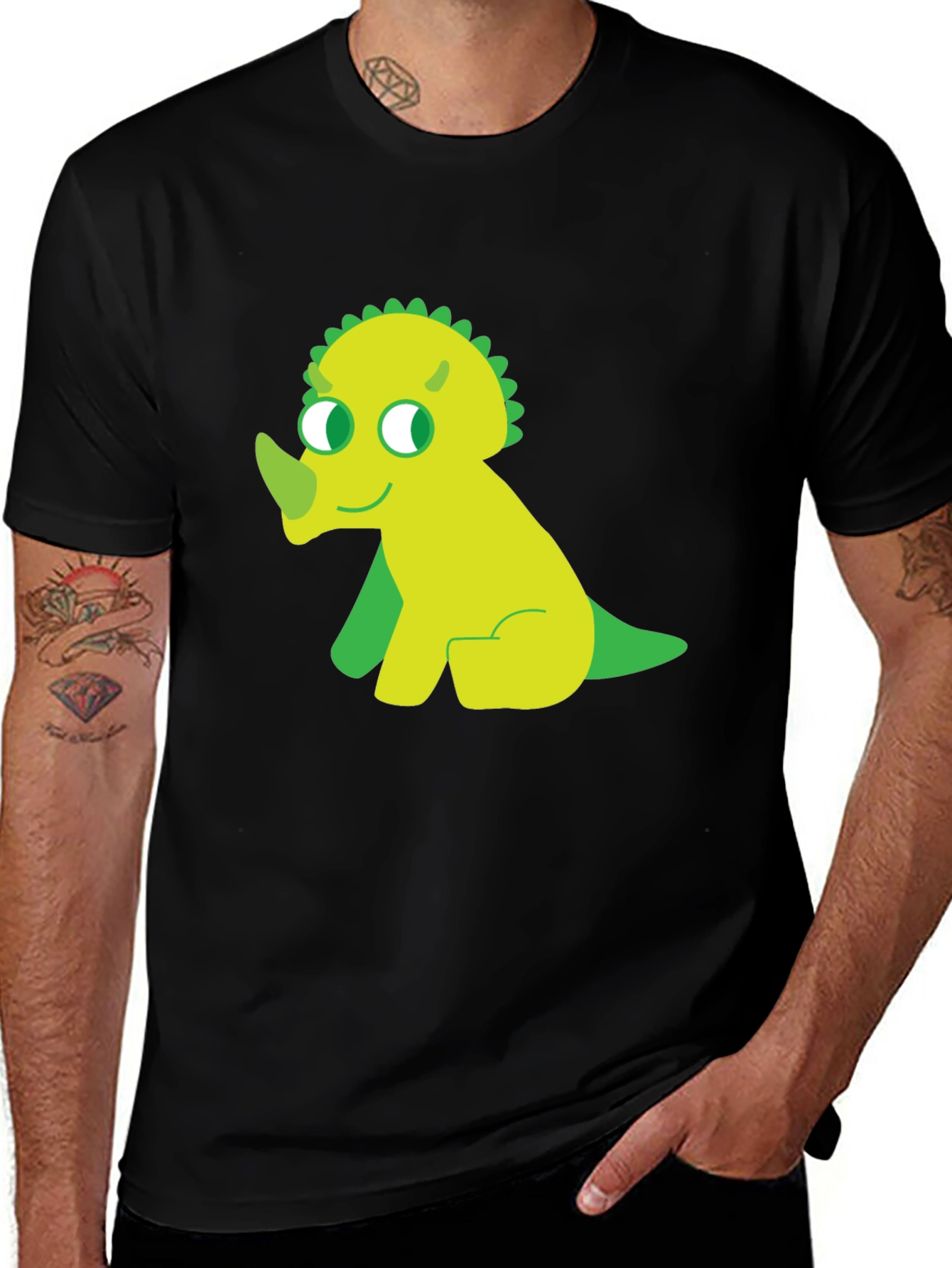 Variant 14 of Cute Dino Graphic Tee - Black Cotton T-Shirt