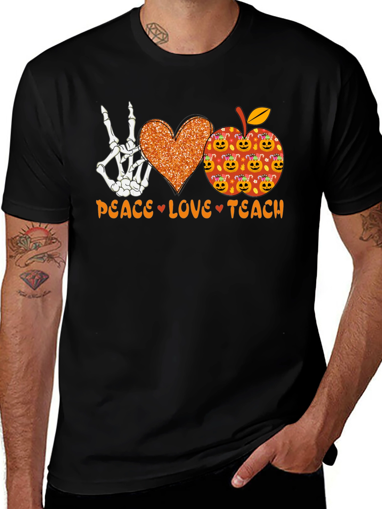 Variant 23 of Peace Love Teach Halloween Teacher T-Shirt