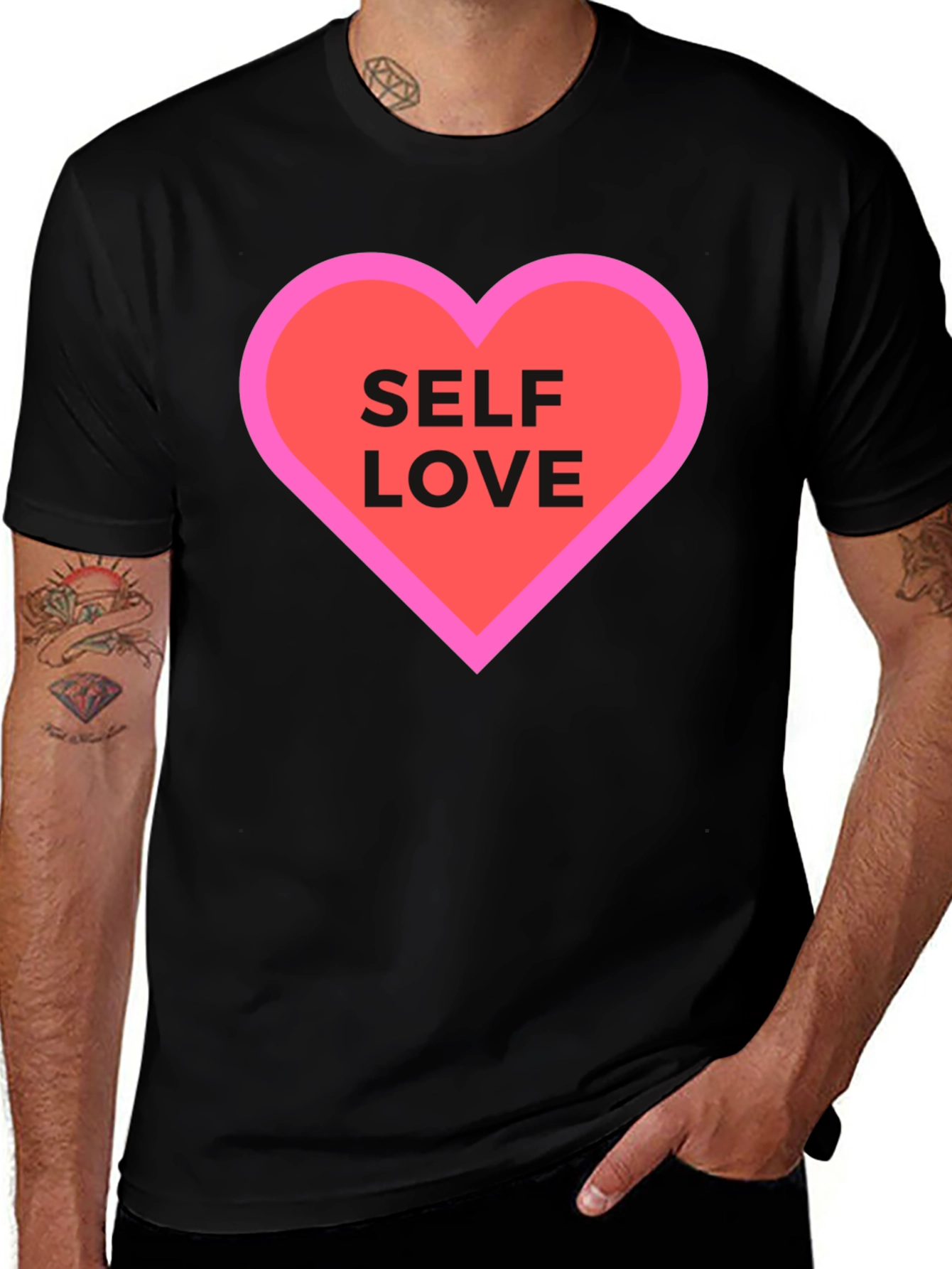 Variant 24 of Self Love Heart Graphic Tee - Black Cotton Casual T-Shirt