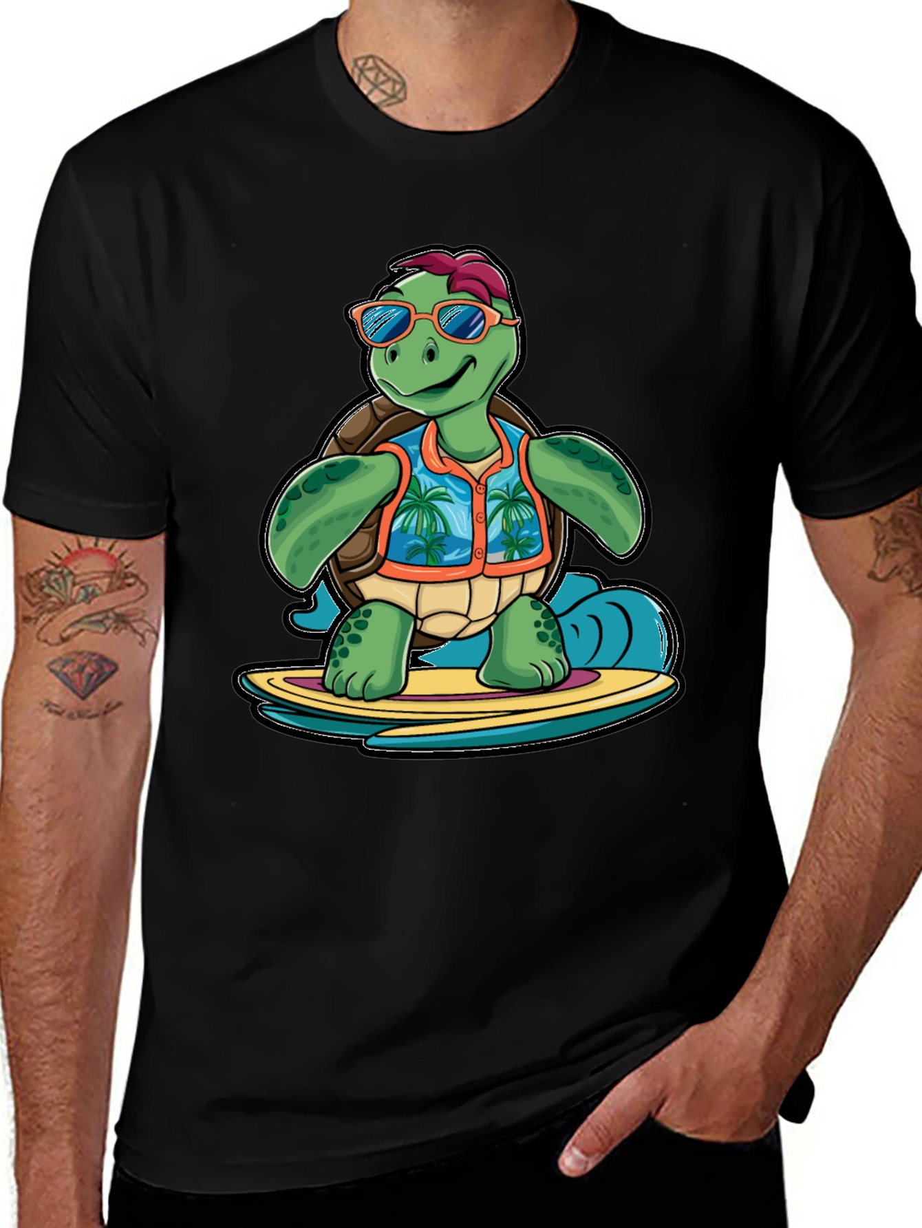 Variant 17 of Surfing Turtle Graphic Tee - Cool Summer Vibes!