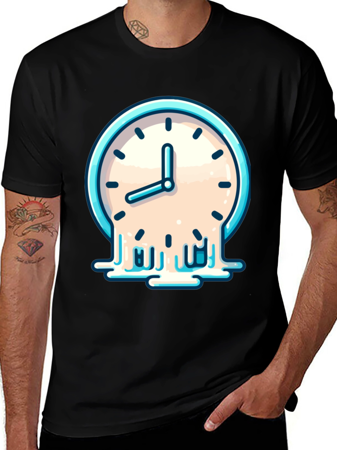 Variant 16 of Melting Clock Graphic T-Shirt - Black Cotton Tee